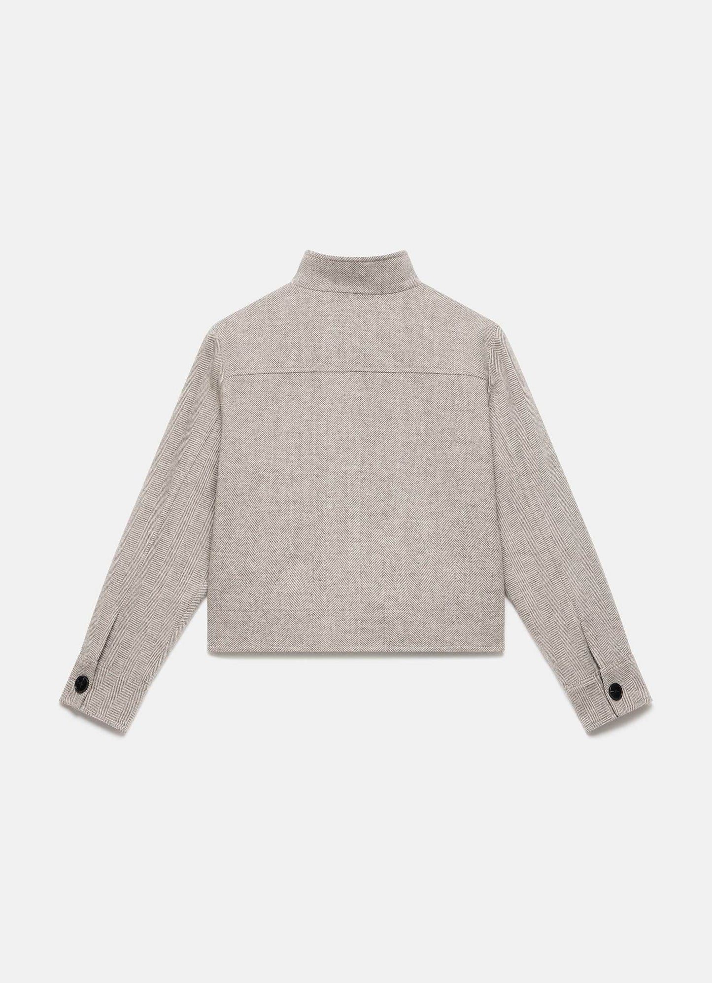Neutral Wool Blend Herringbone Jacket