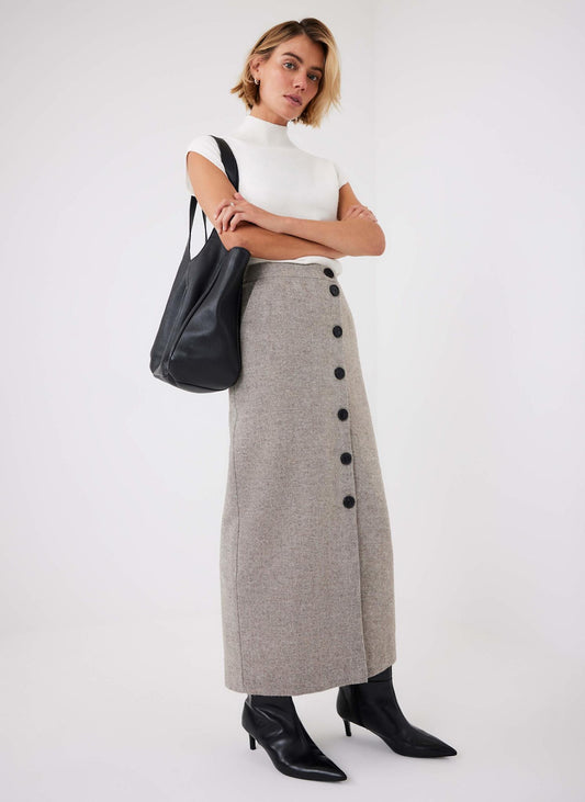 Neutral Herringbone Midi Skirt