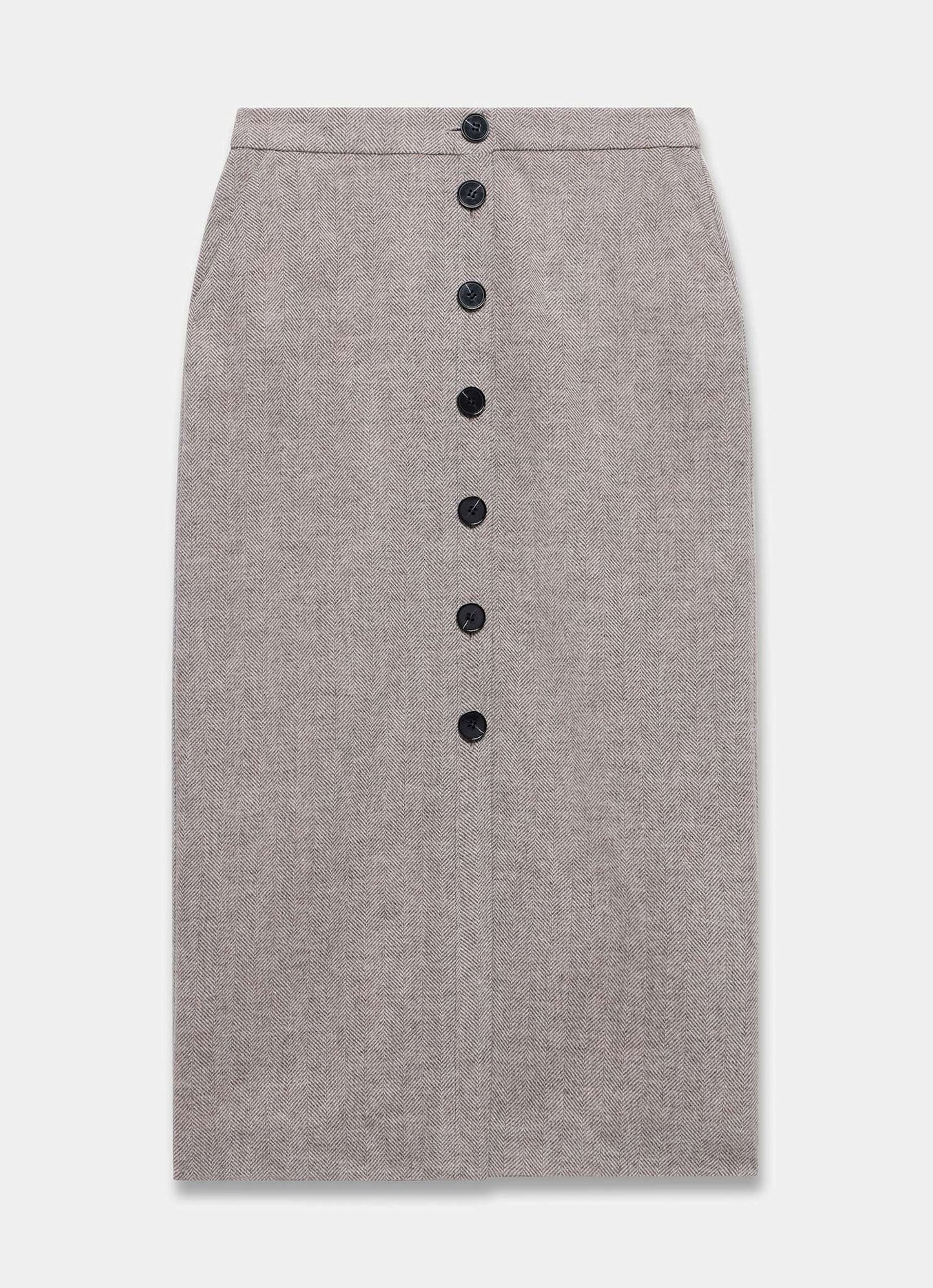 Neutral Herringbone Midi Skirt