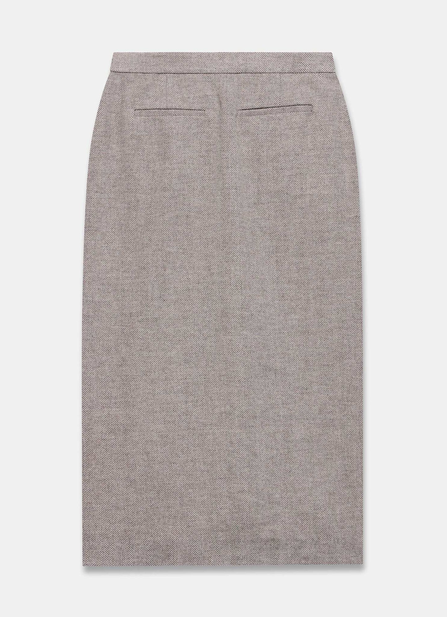 Neutral Herringbone Midi Skirt