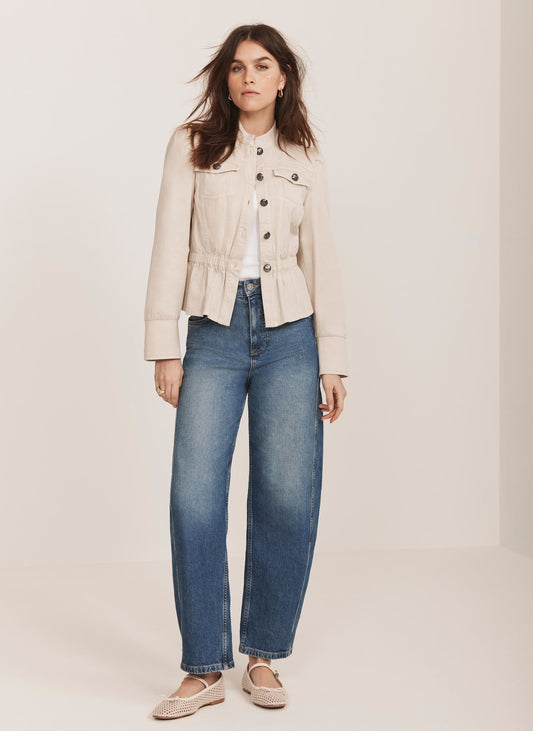 Neutral Puff Sleeve Peplum Jacket
