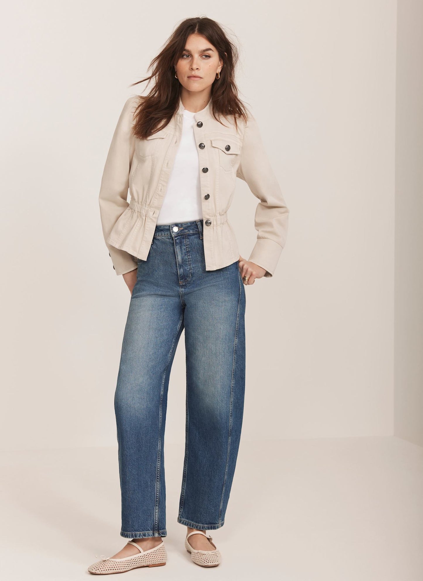 Neutral Puff Sleeve Peplum Jacket