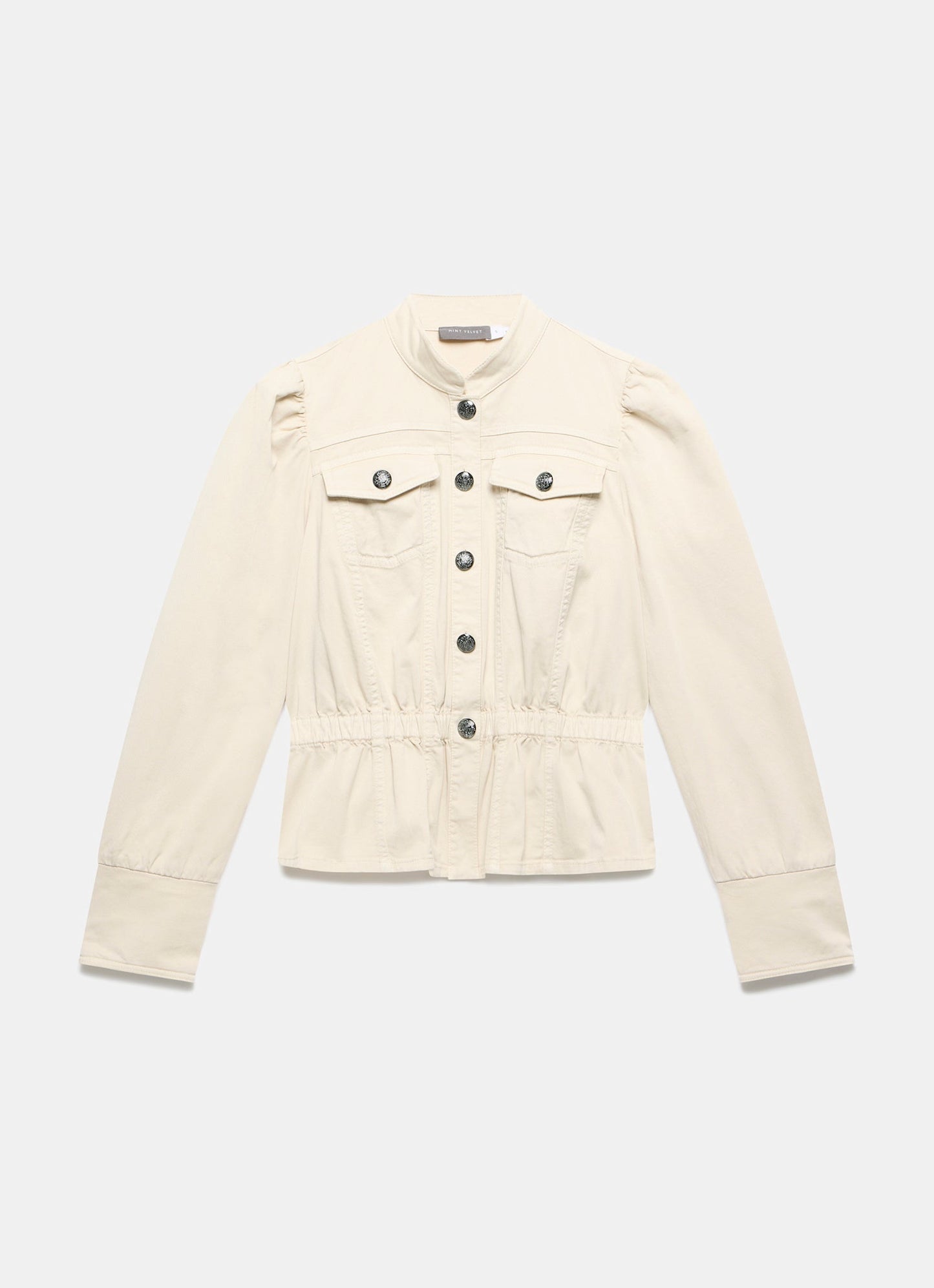 Neutral Puff Sleeve Peplum Jacket