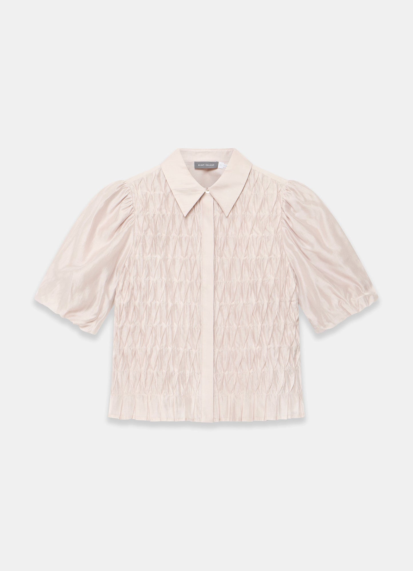 Neutral Puff Sleeve Smock Shirt