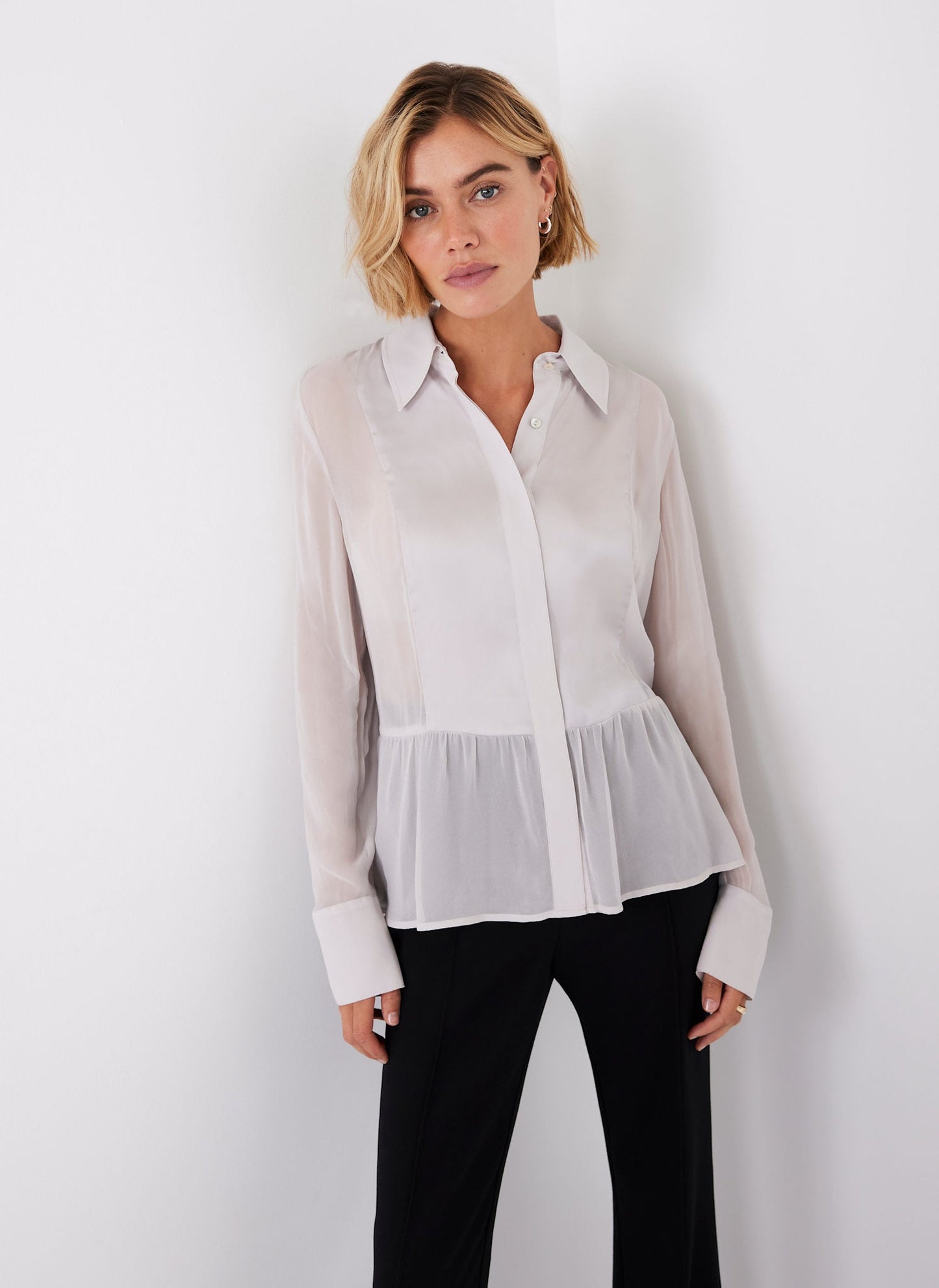 Neutral Satin Panel Shirt