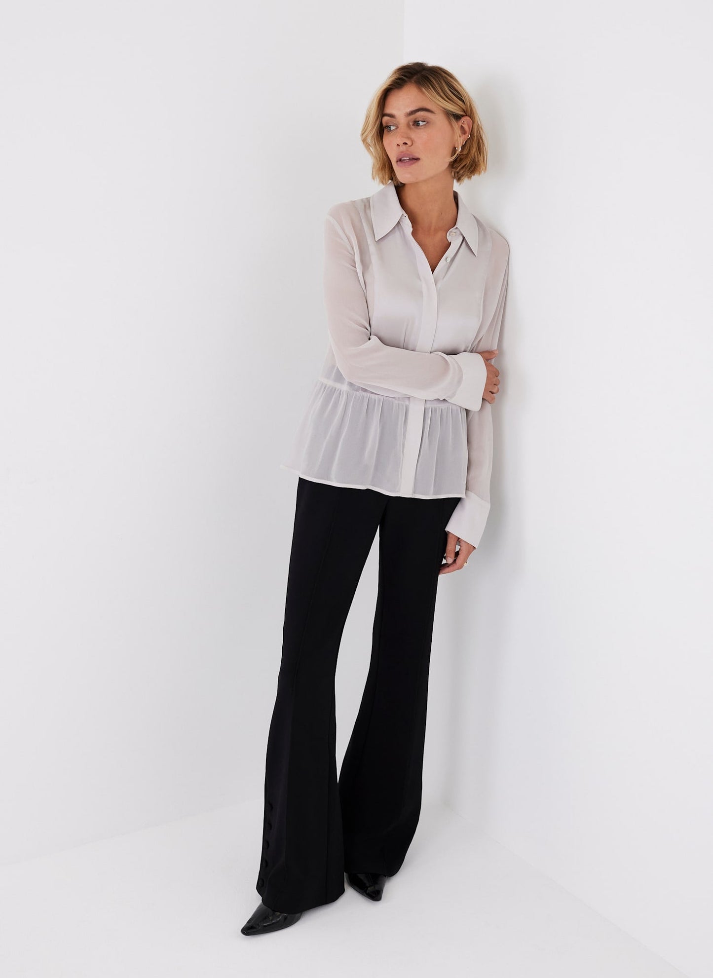 Neutral Satin Panel Shirt
