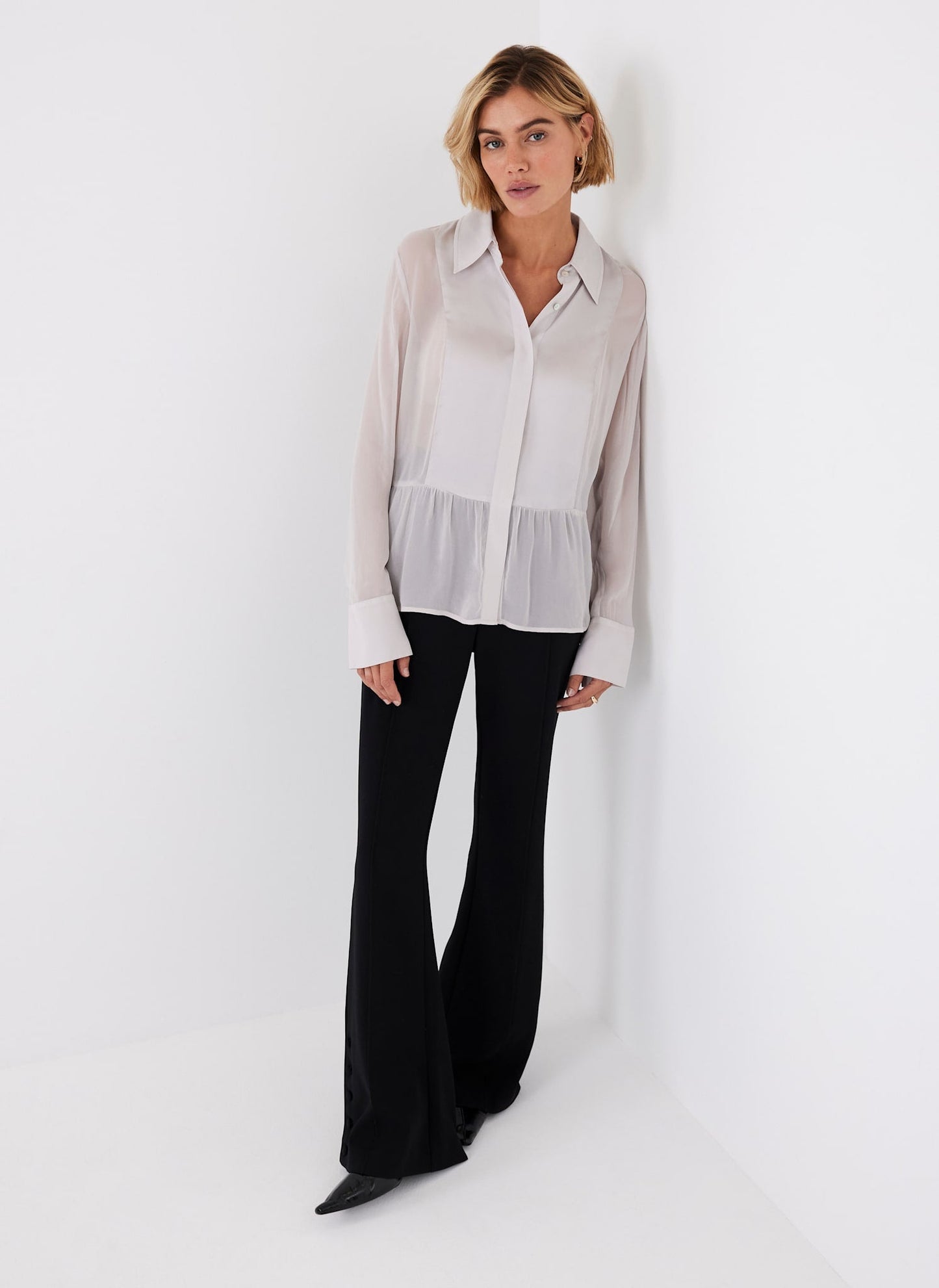 Neutral Satin Panel Shirt