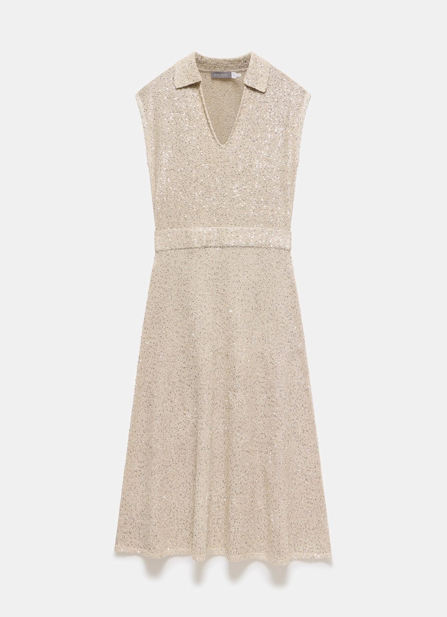 Neutral Sequin Knit Midi Dress