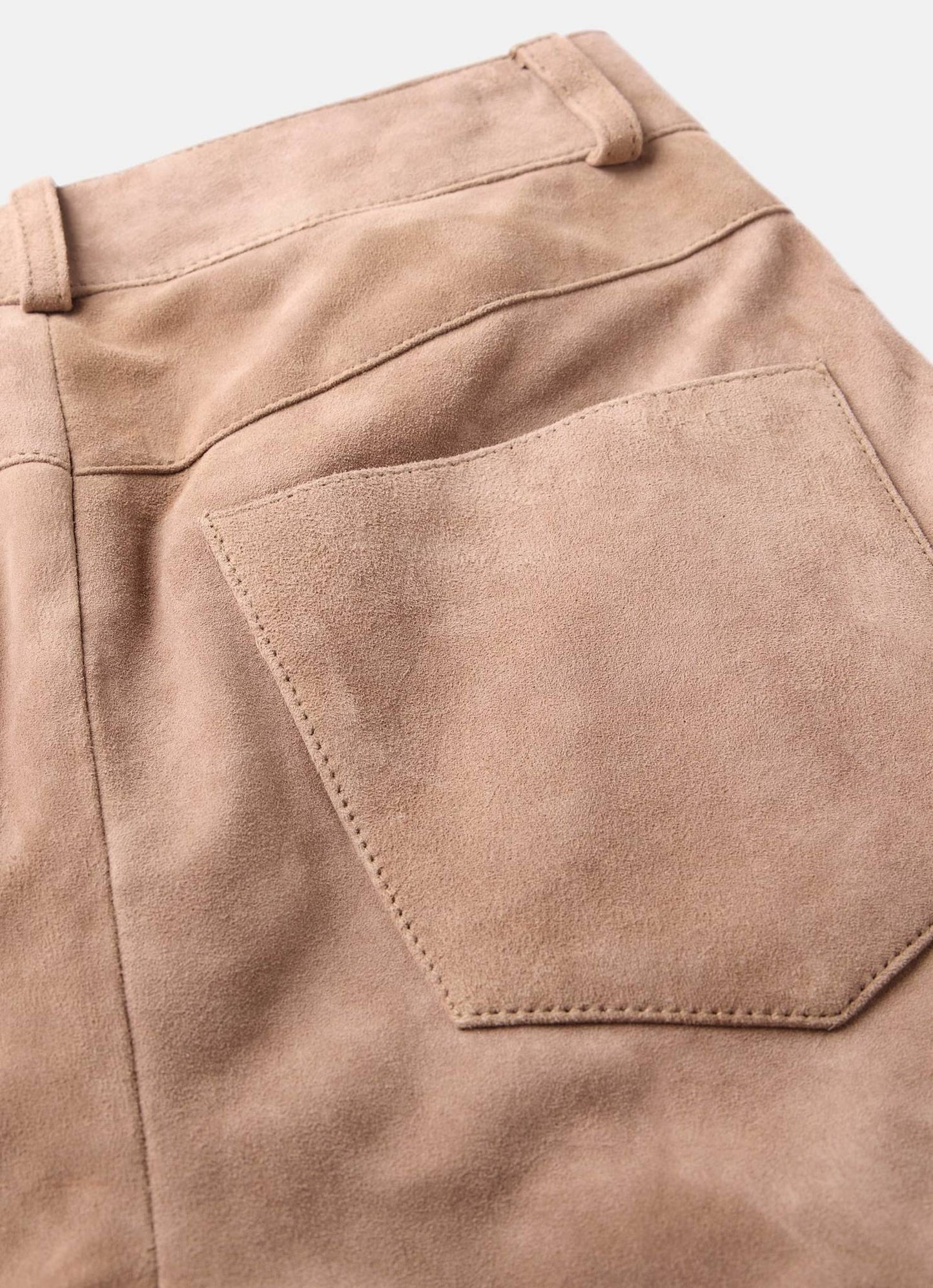Neutral Suede Straight Trousers