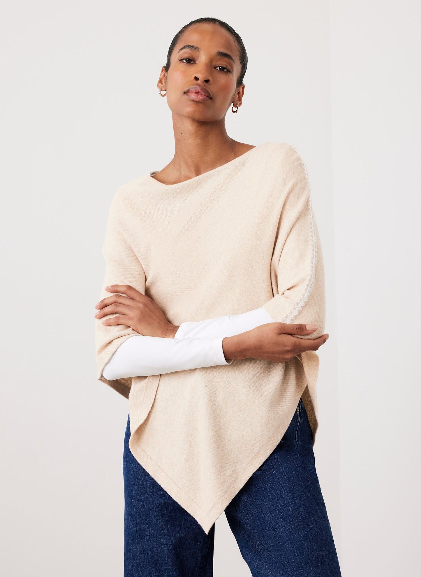Neutral Whipstitch Knit Poncho