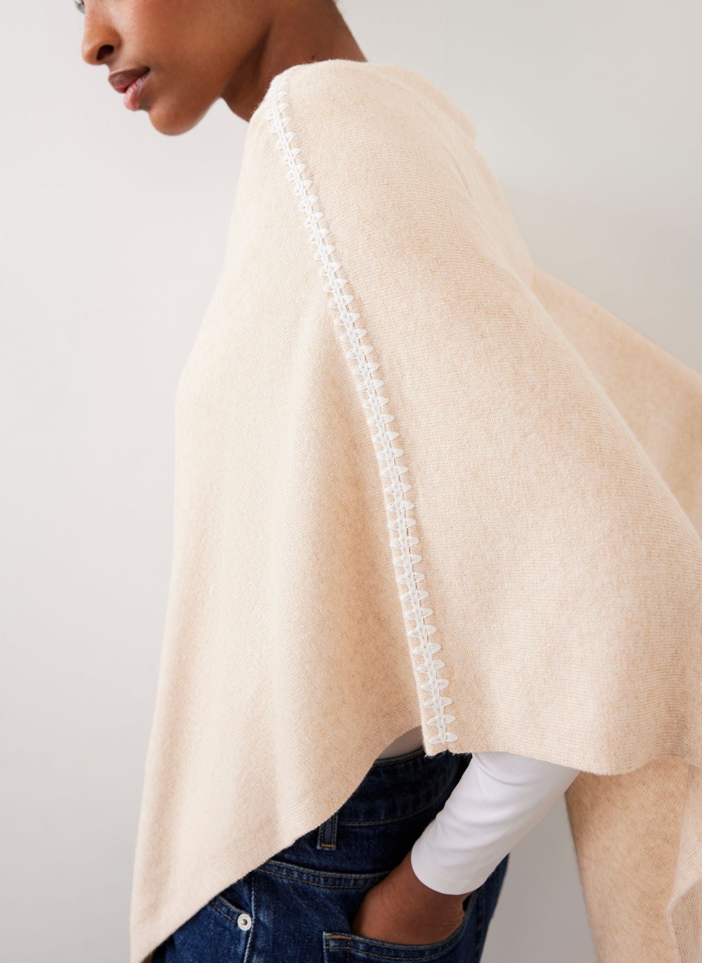 Neutral Whipstitch Knit Poncho