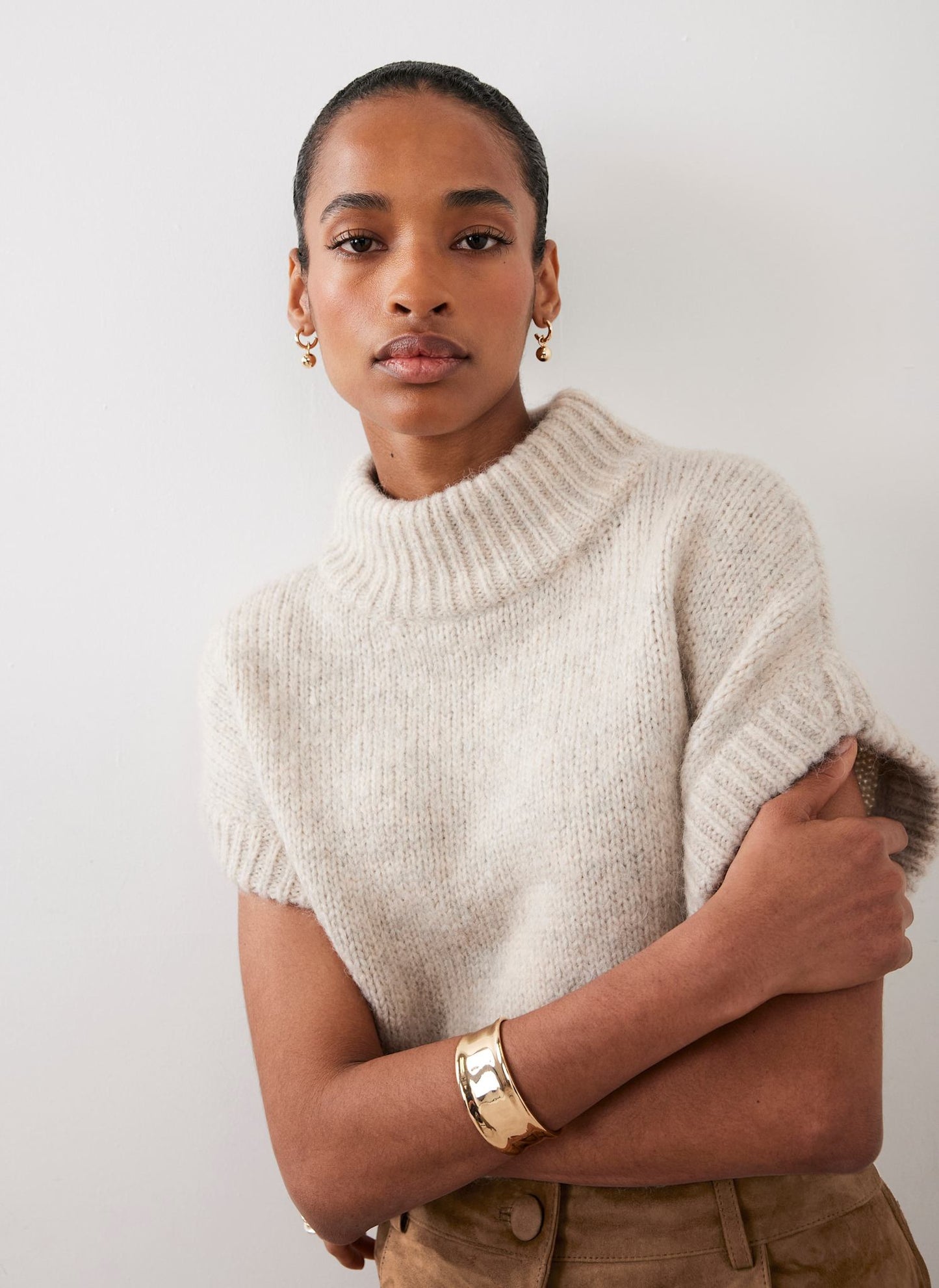 Neutral Wool Blend Sleeveless Knit Top