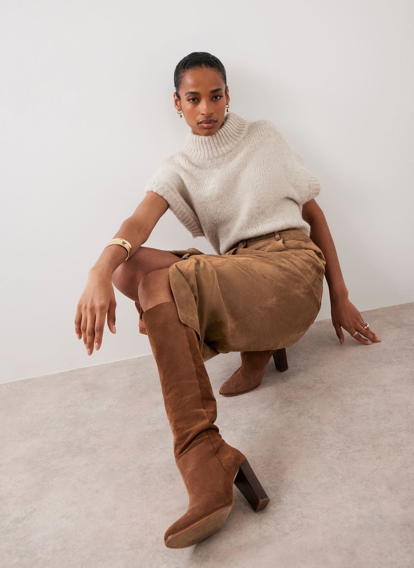 Neutral Wool Blend Sleeveless Knit Top