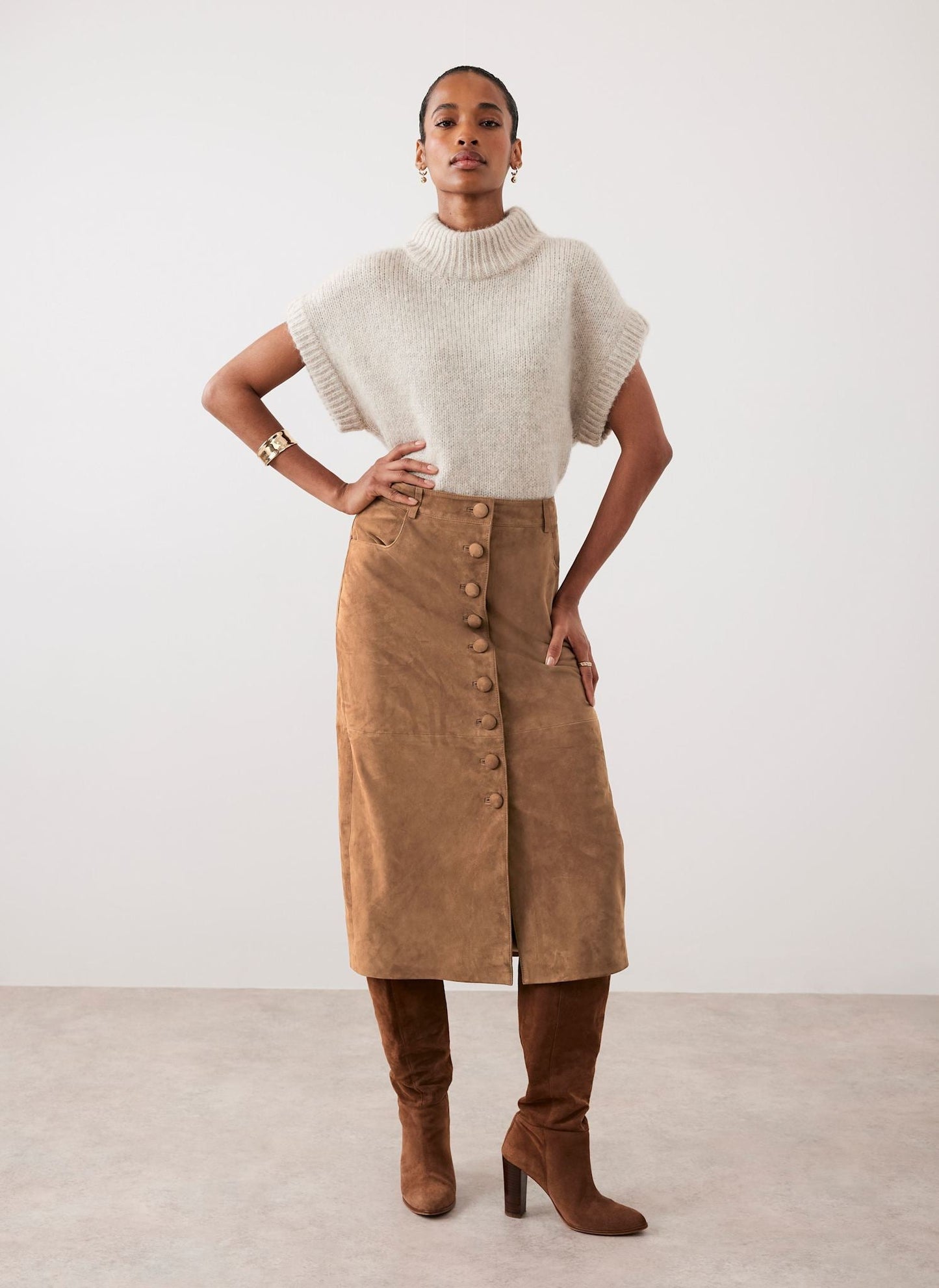 Neutral Wool Blend Sleeveless Knit Top