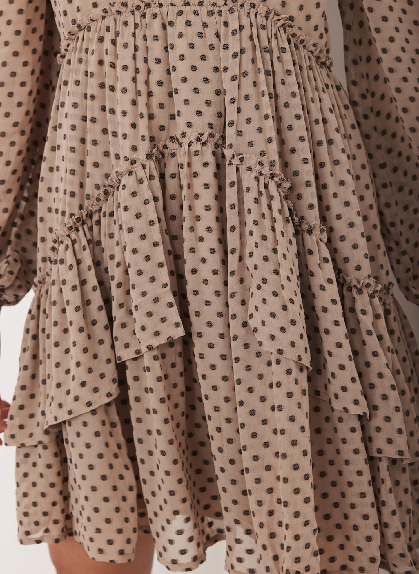Neutral Jacquard Polka Dot Mini Dress