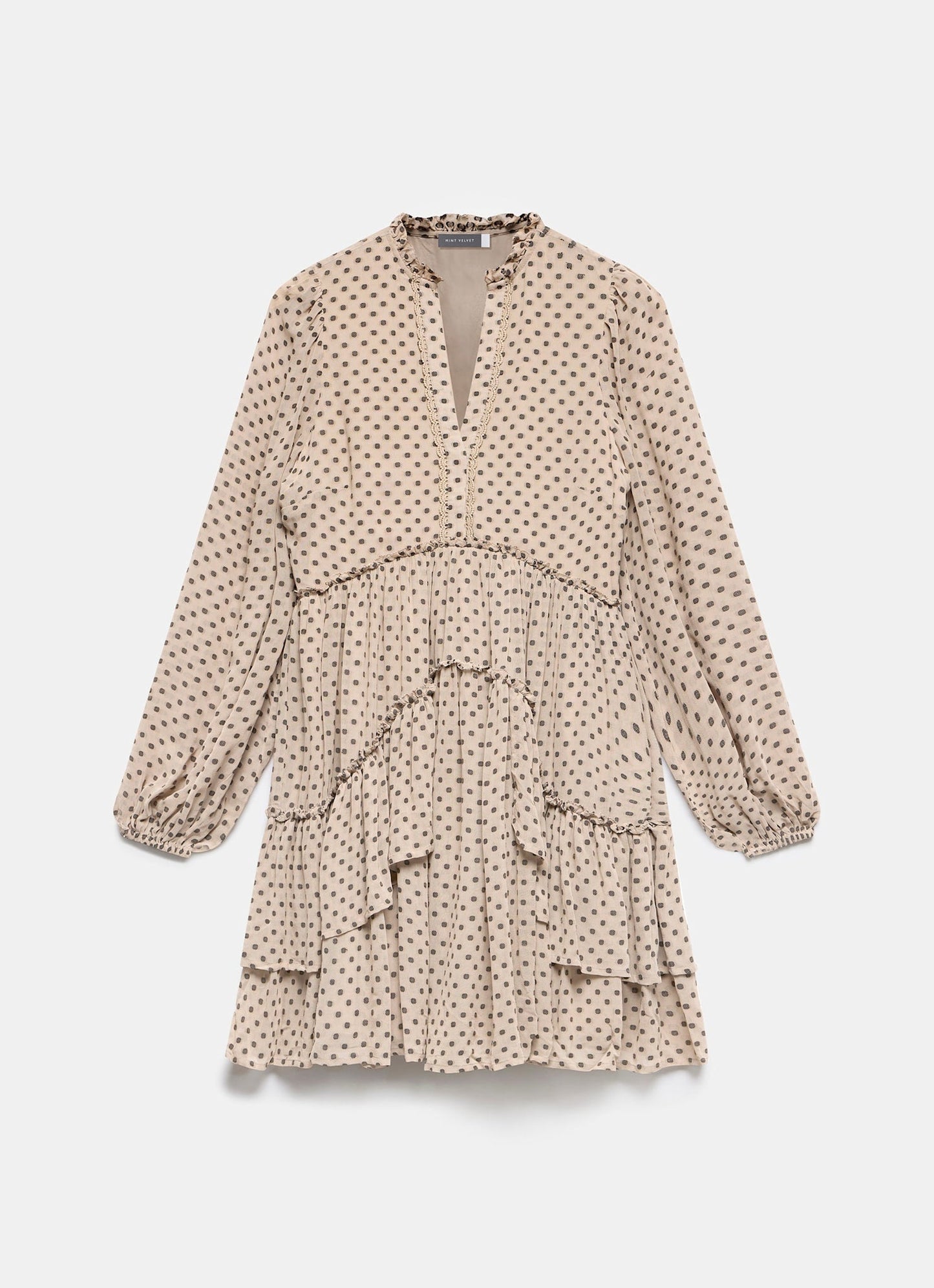 Neutral Jacquard Polka Dot Mini Dress
