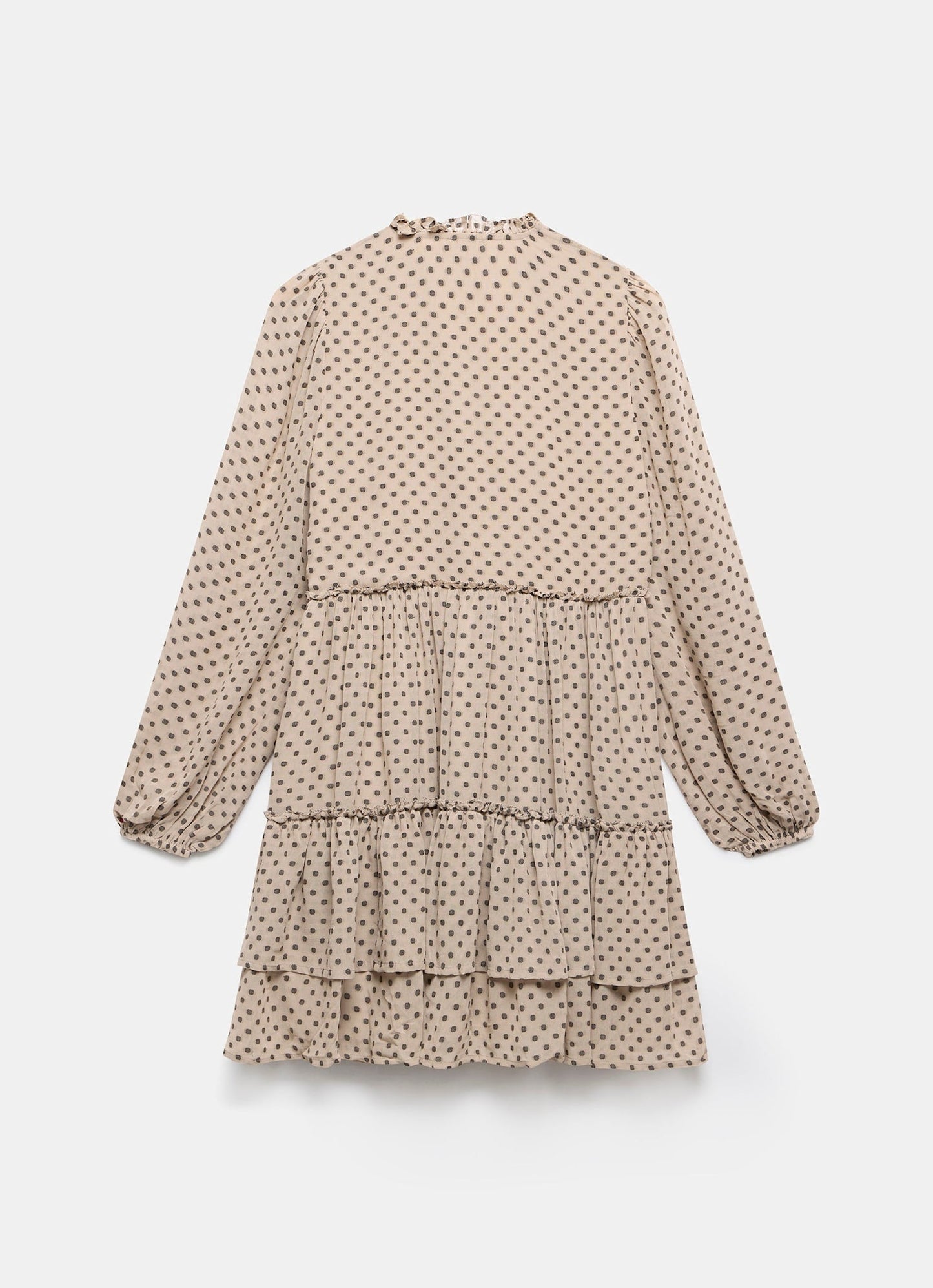 Neutral Jacquard Polka Dot Mini Dress