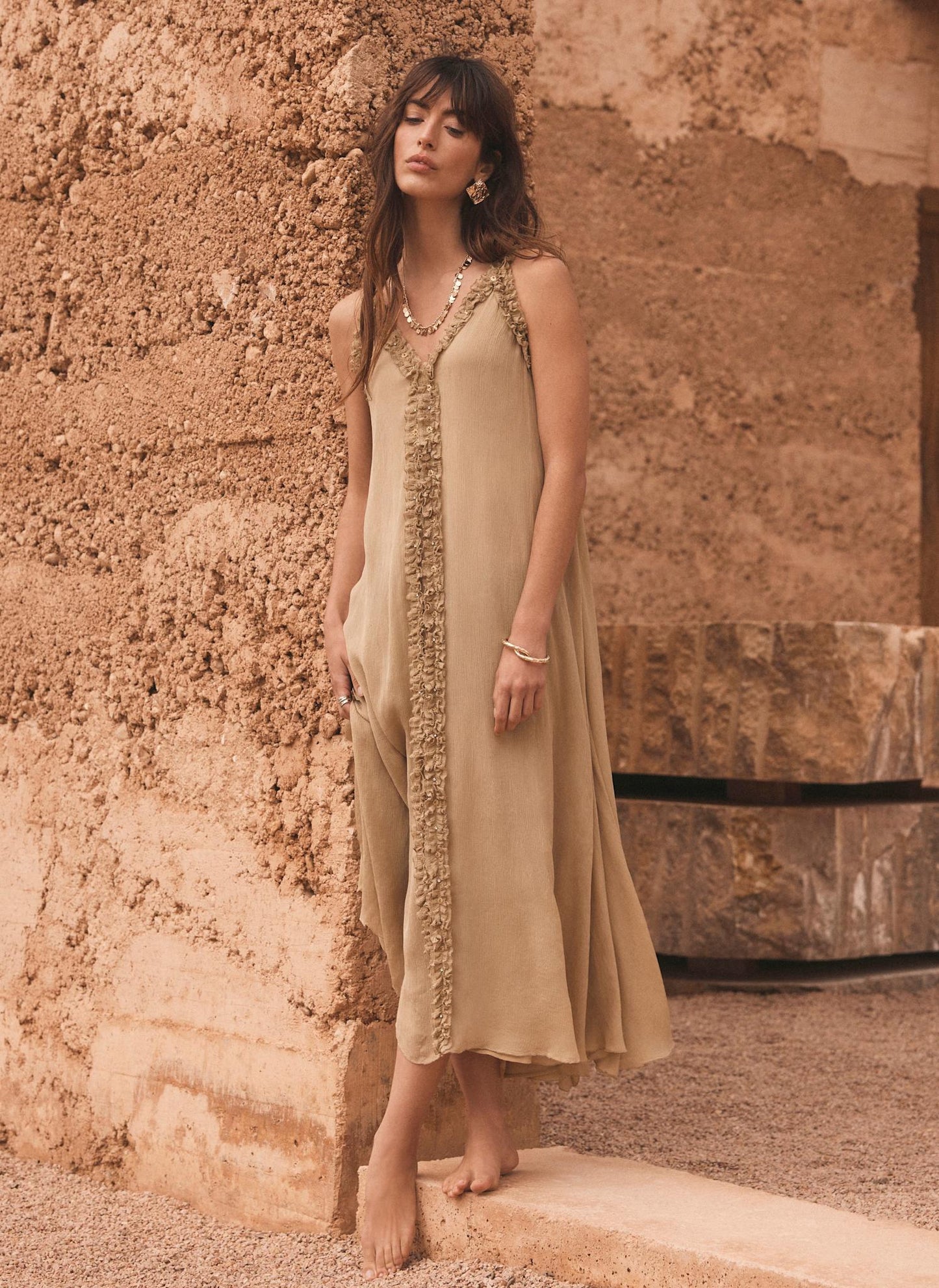Khaki Embellished Maxi Dress