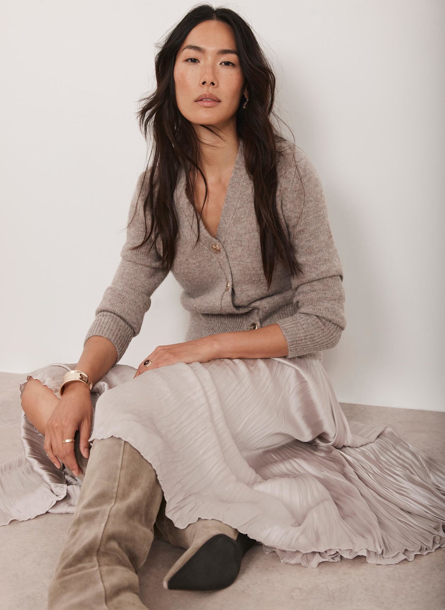 Neutral Crinkle Maxi Skirt