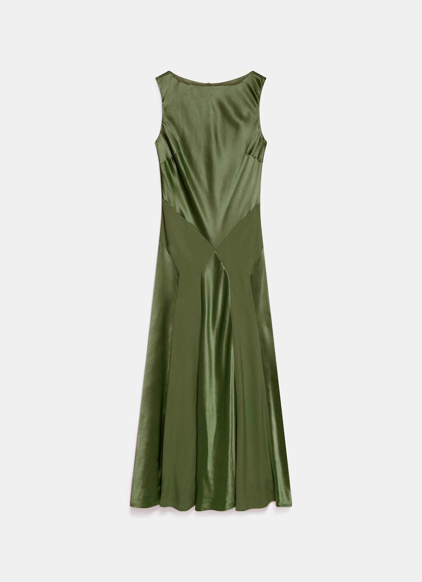 Green Panelled Satin Maxi Dress