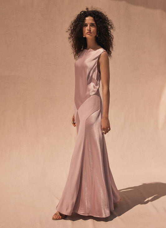 Pink Satin Maxi Dress
