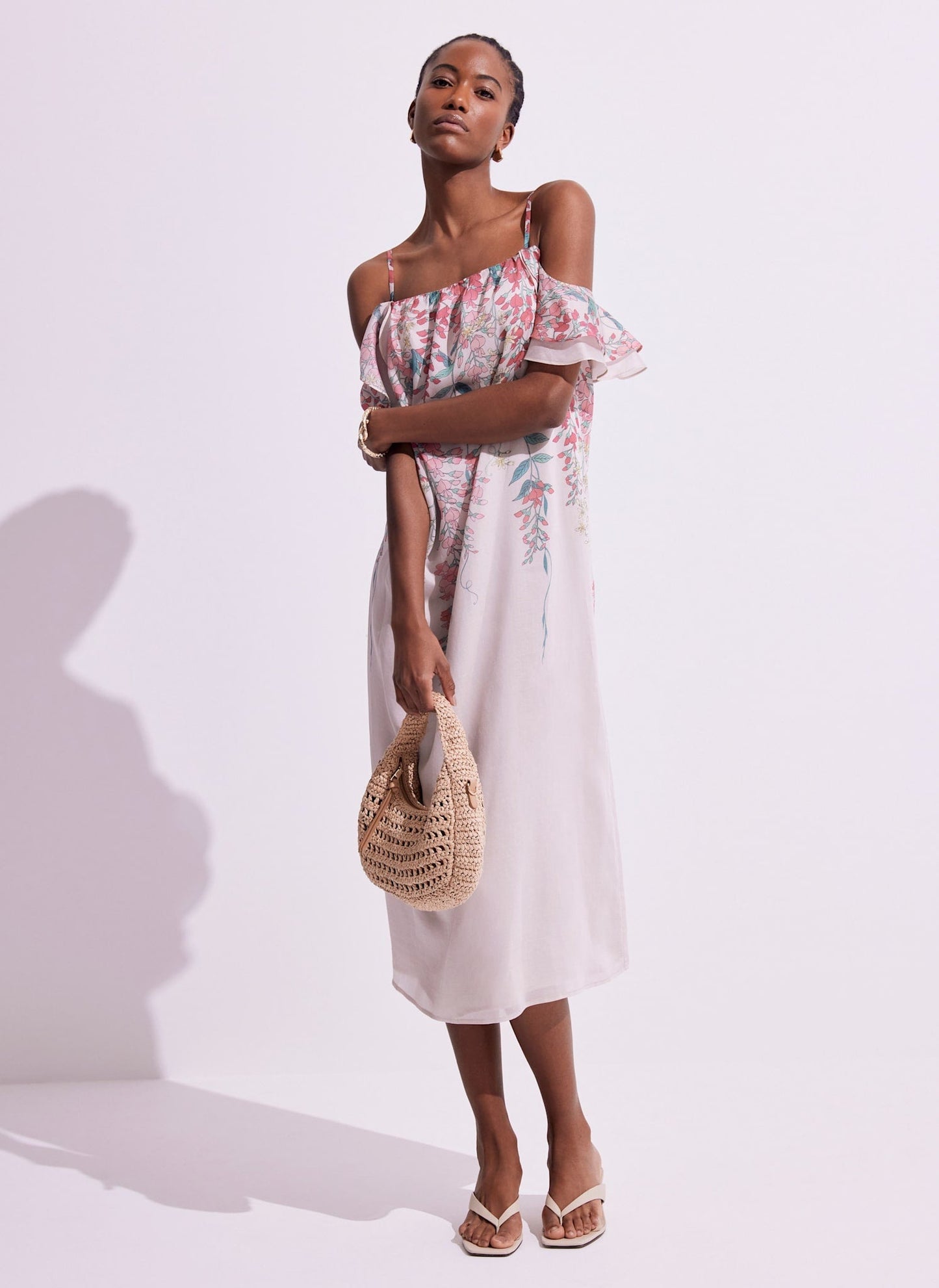 Pink Floral Print Midi Dress