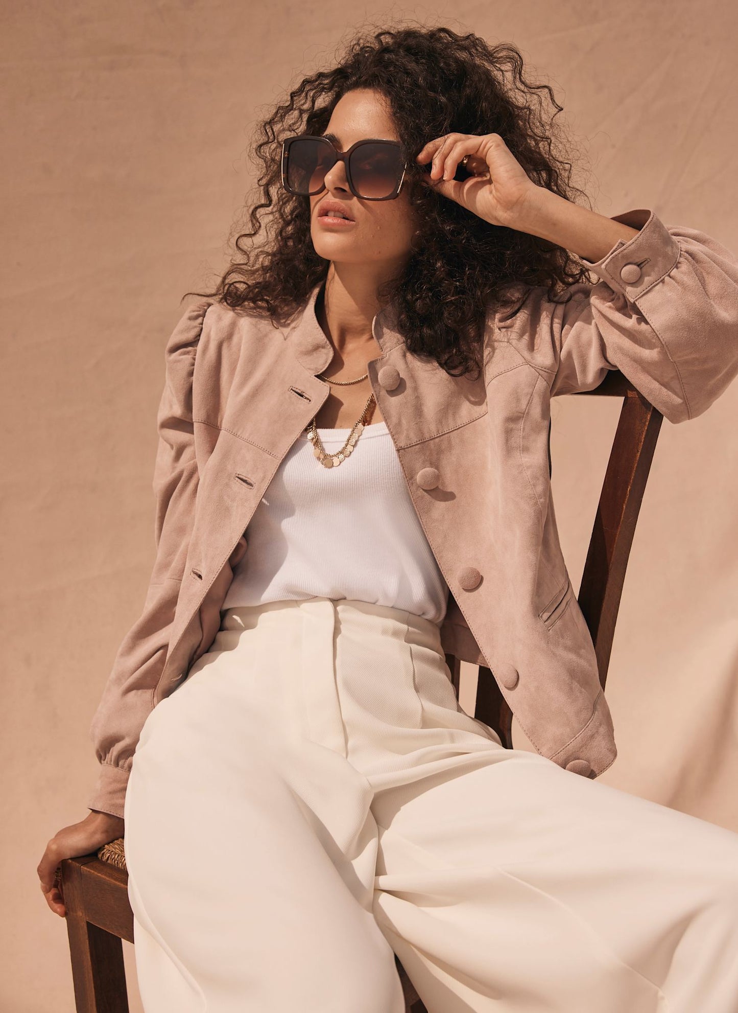 Pink Suede Puff Sleeve Jacket