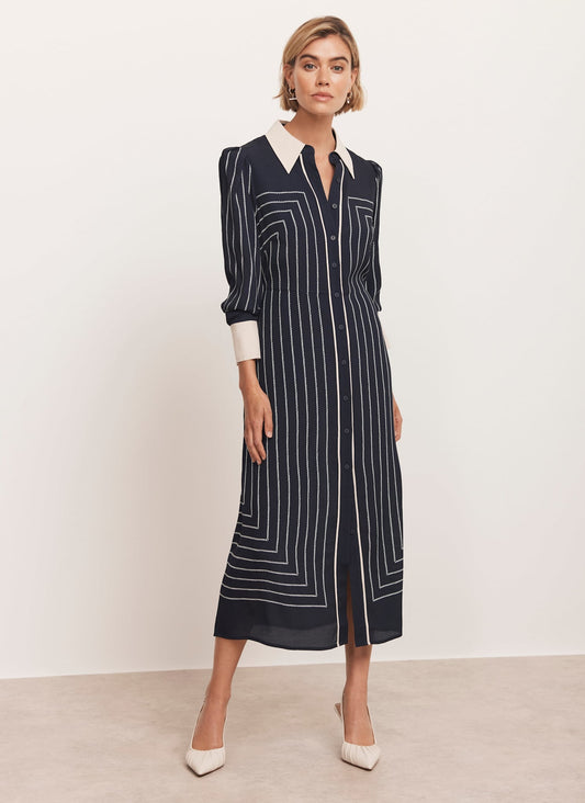 Navy Striped Midi Shirt Dress
