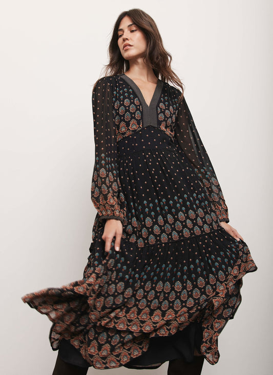 Black Boho Print Maxi Dress