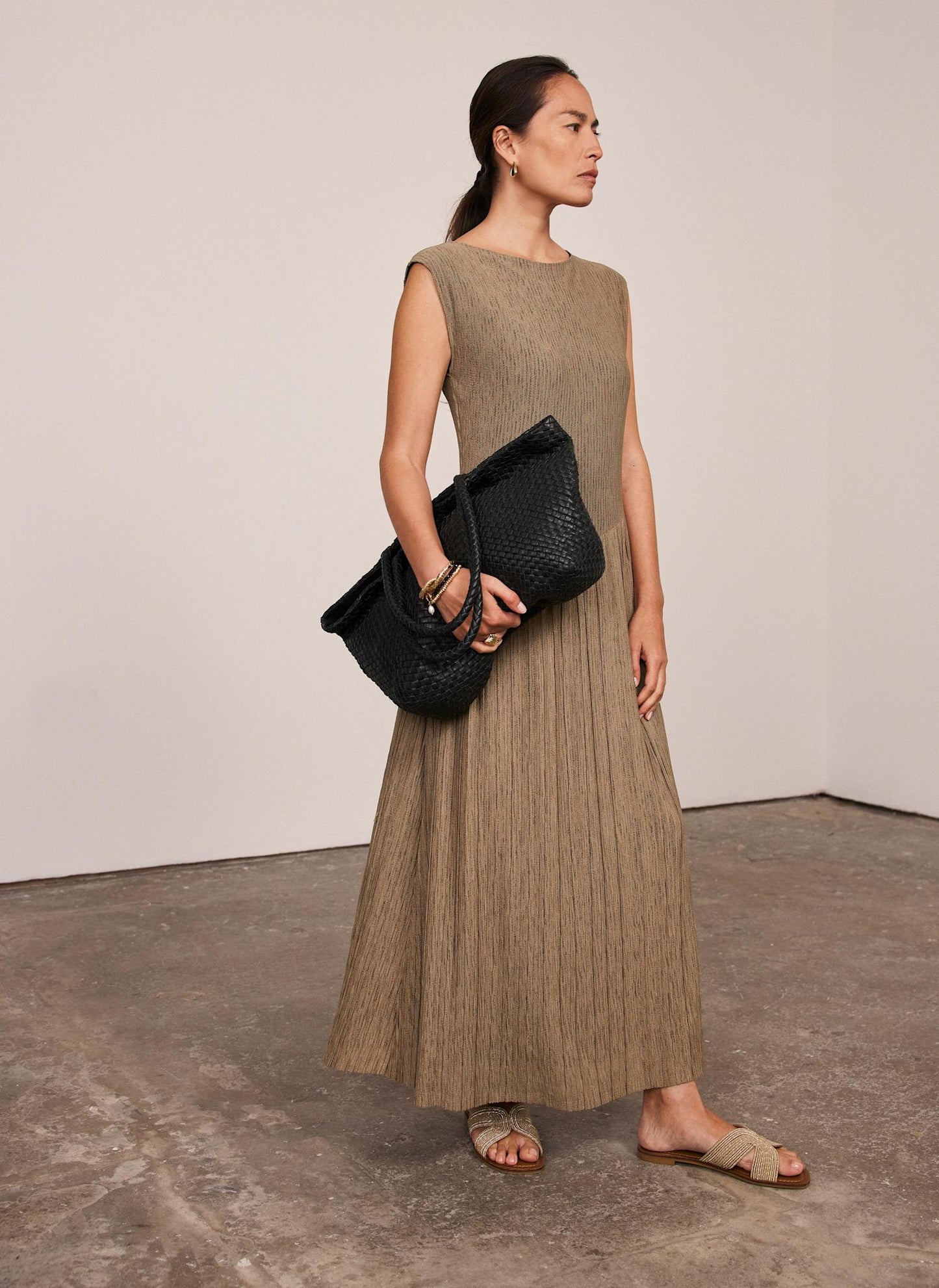 Khaki Jersey Asymmetric Dress