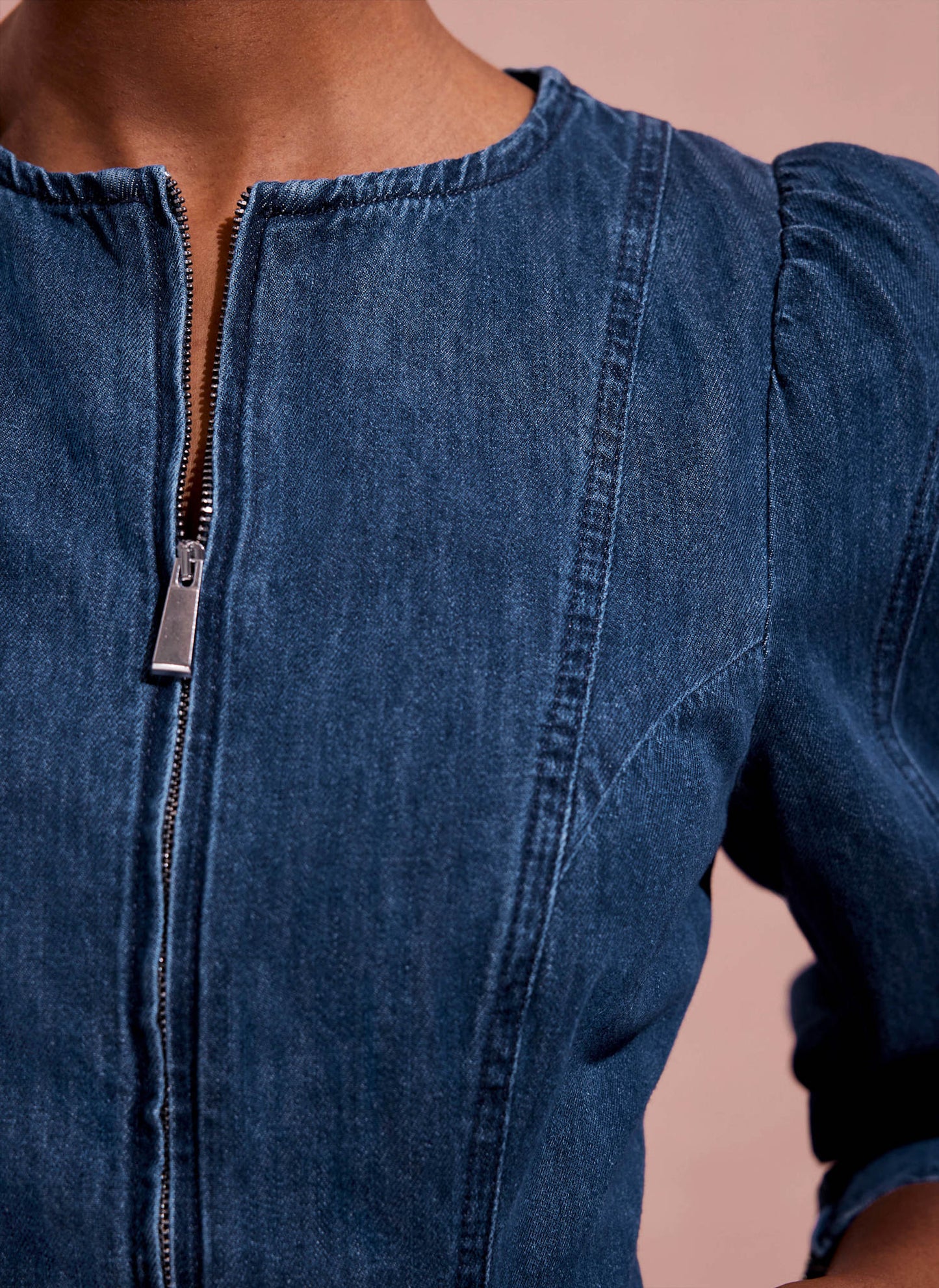 Indigo Puff Sleeve Denim Midi Dress