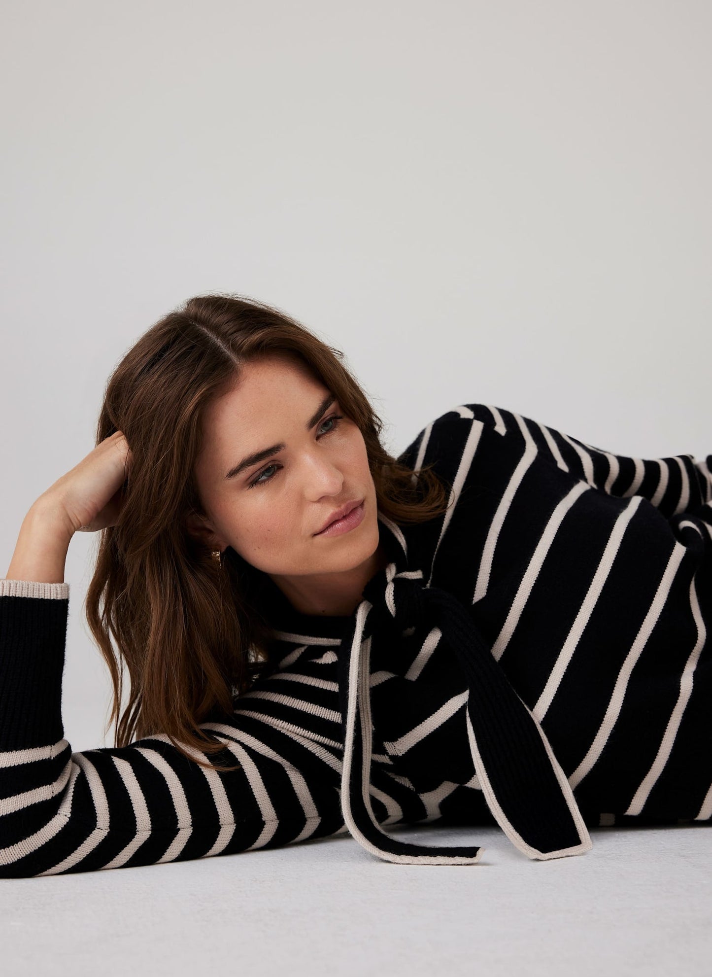 Black Striped Scarf Detail Knit Mini Dress