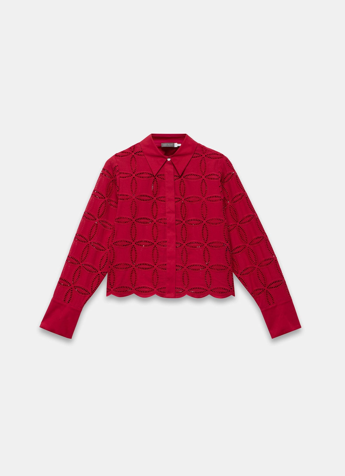 Red Broderie Cropped Shirt