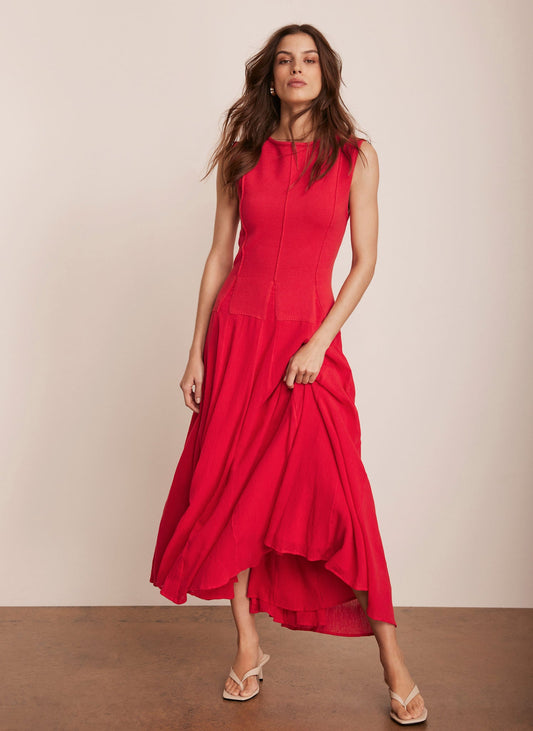 Red Cotton Drop Waist Maxi Dress