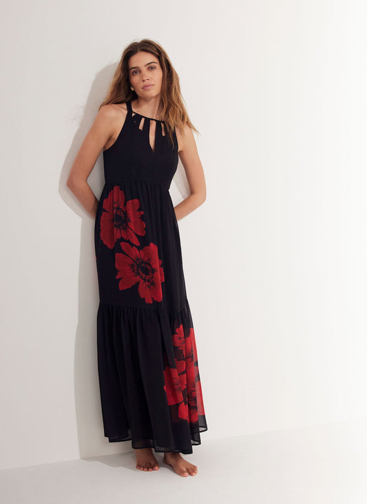 Black Floral Print Maxi Dress