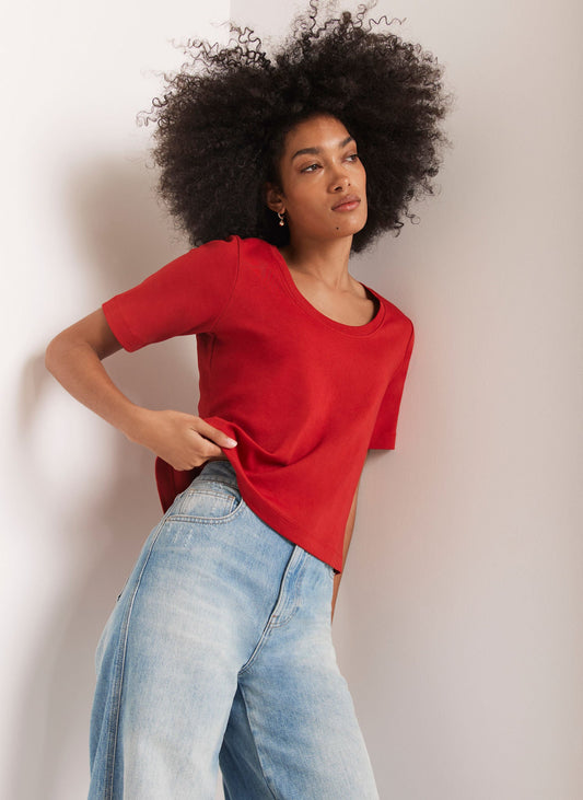 Red Scoop Neck T Shirt