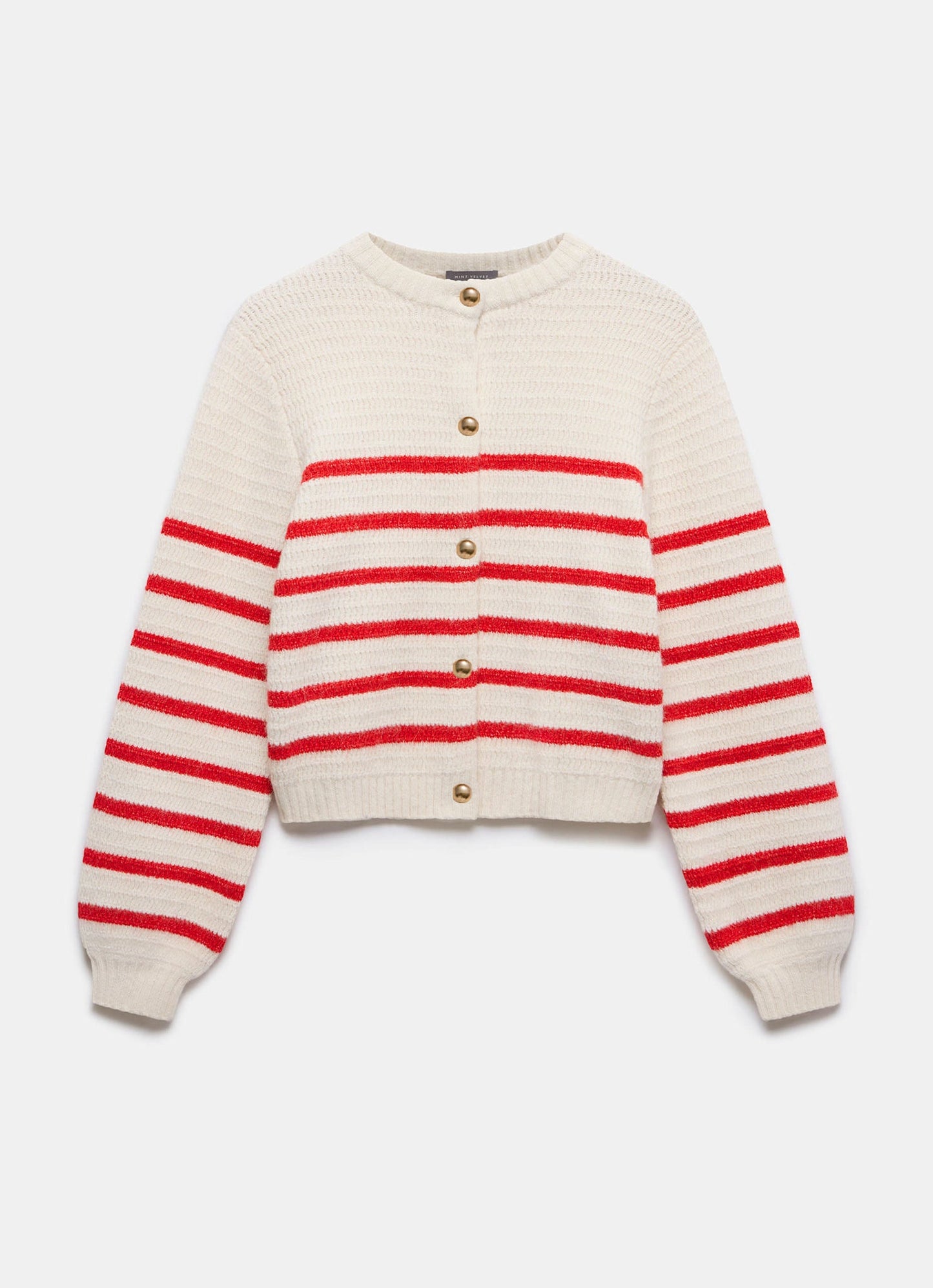 Red Wool Blend Stripe Knit Cardigan