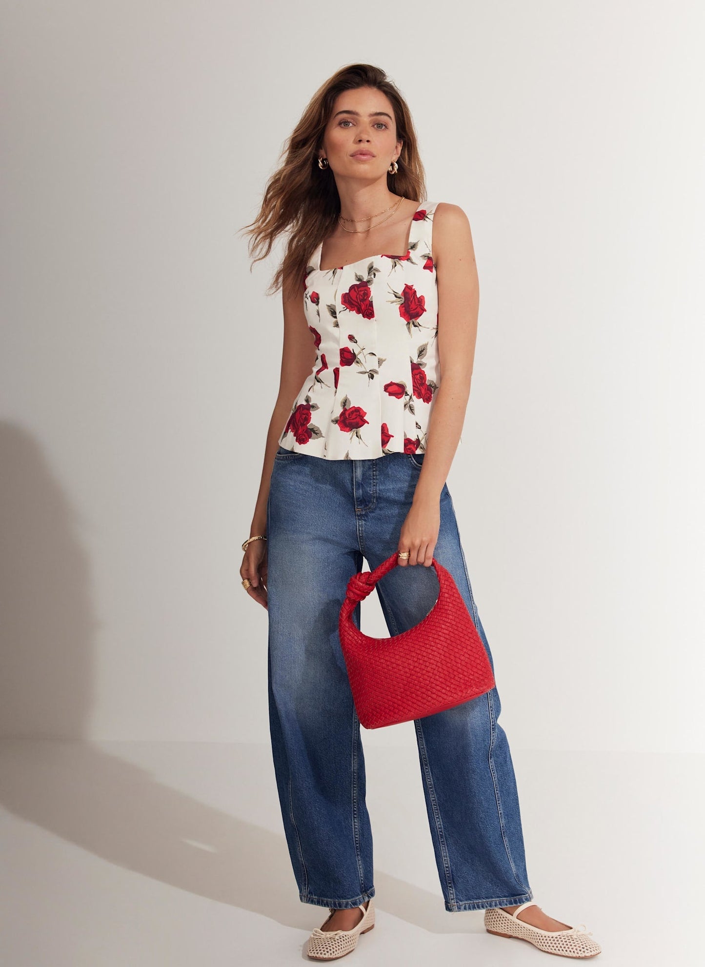 Red Rose Print Top