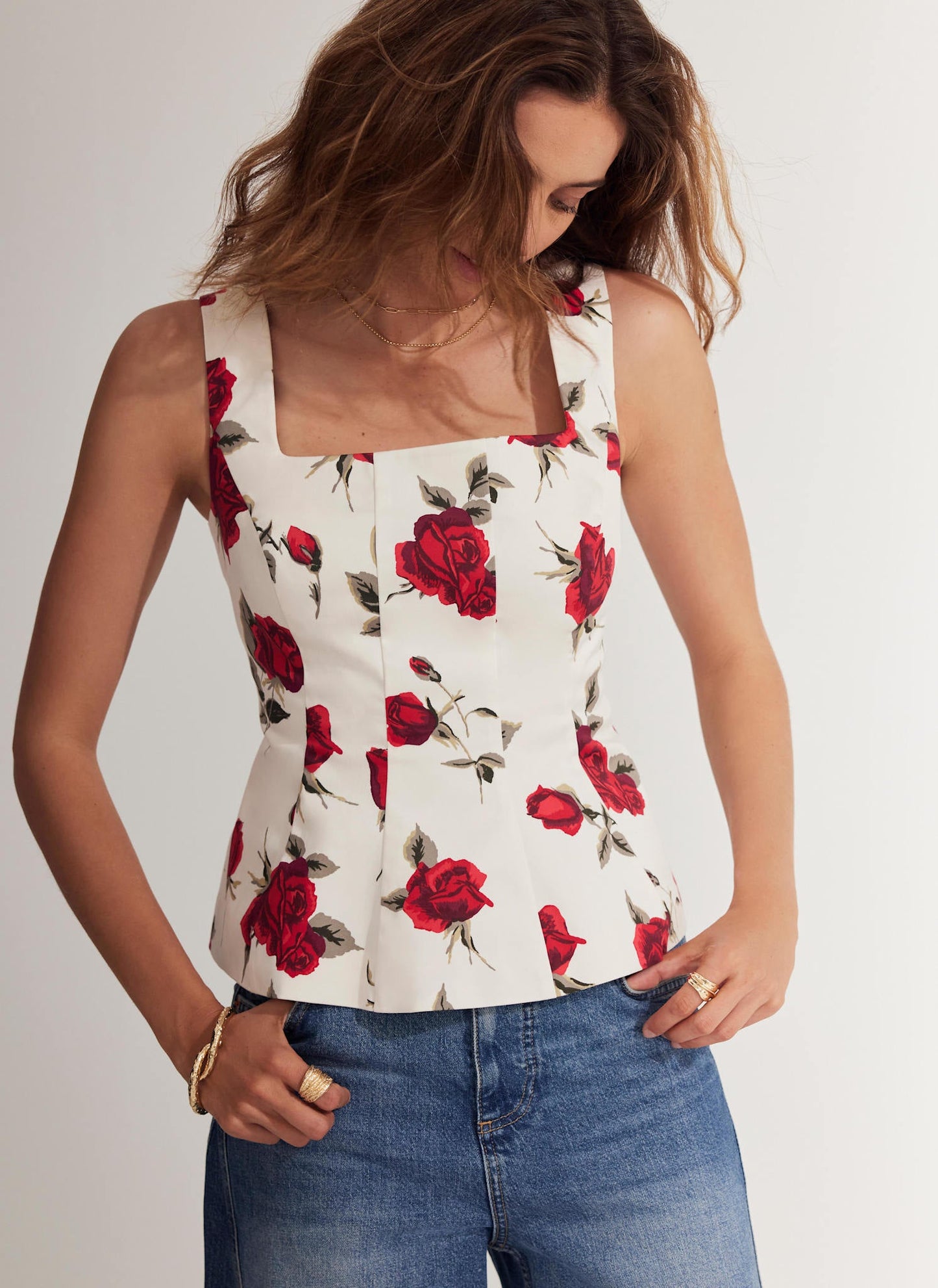 Red Rose Print Top