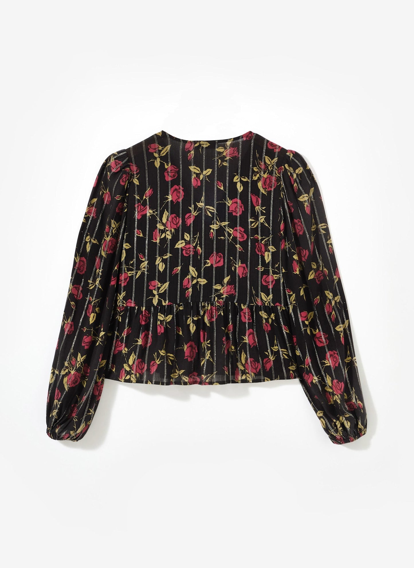 Black Rose Print Tie Front Top