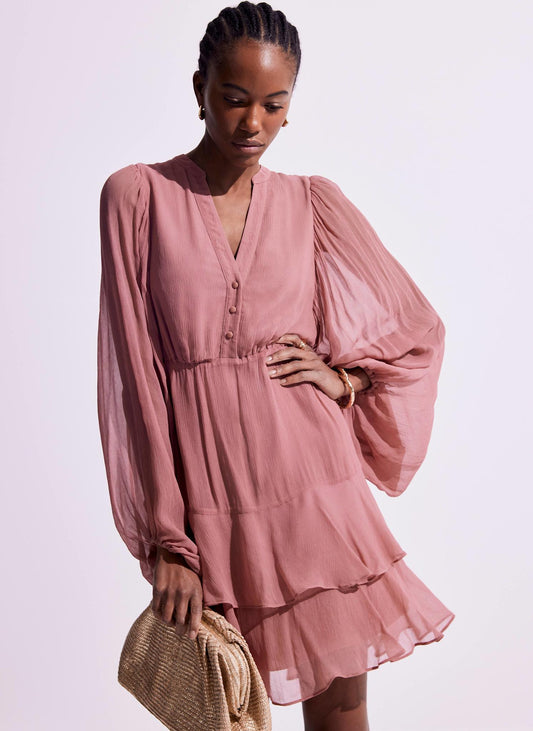Pink Ruffle Boho Mini Dress