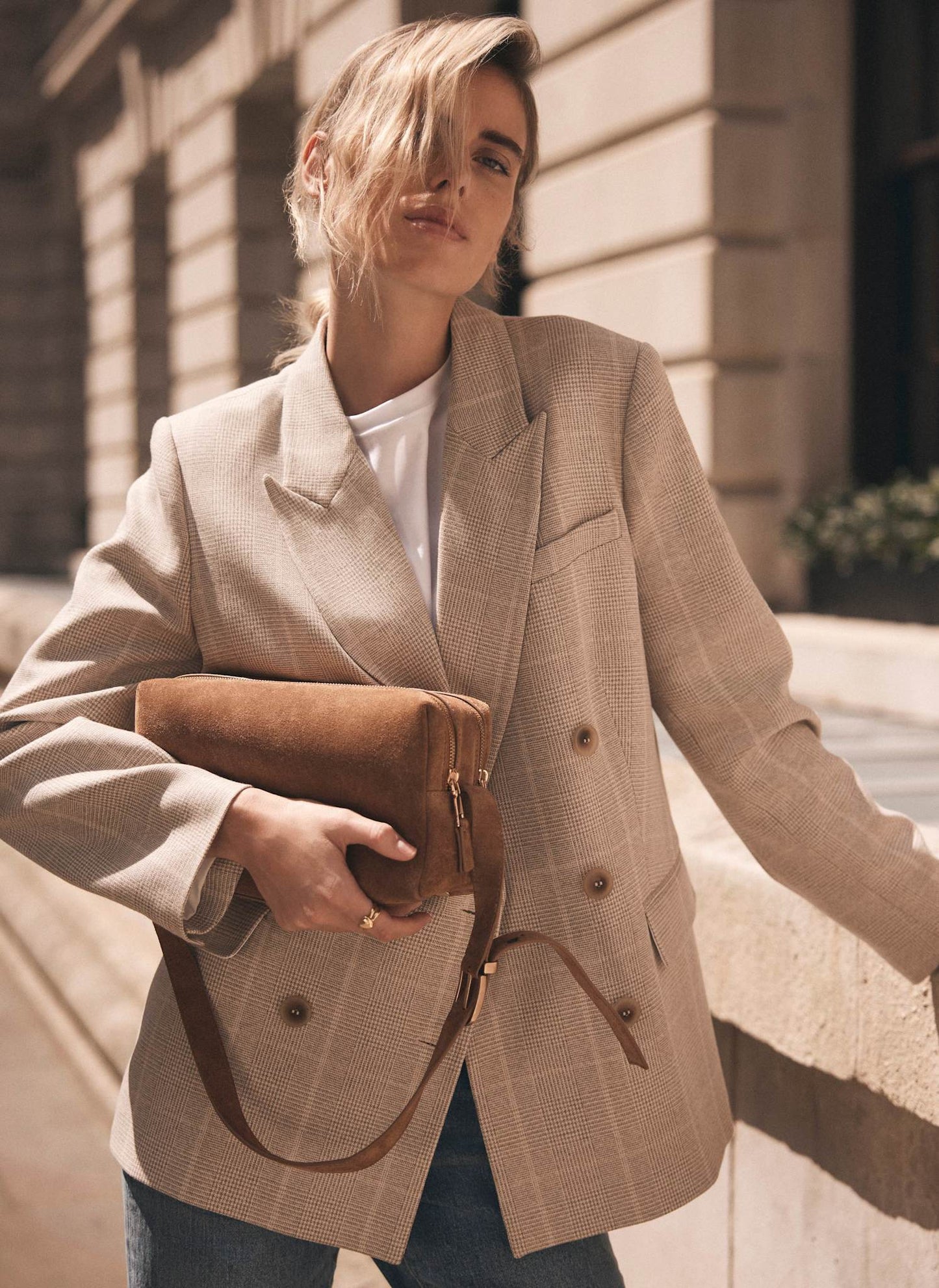 Safi Tan Suede Shoulder Bag