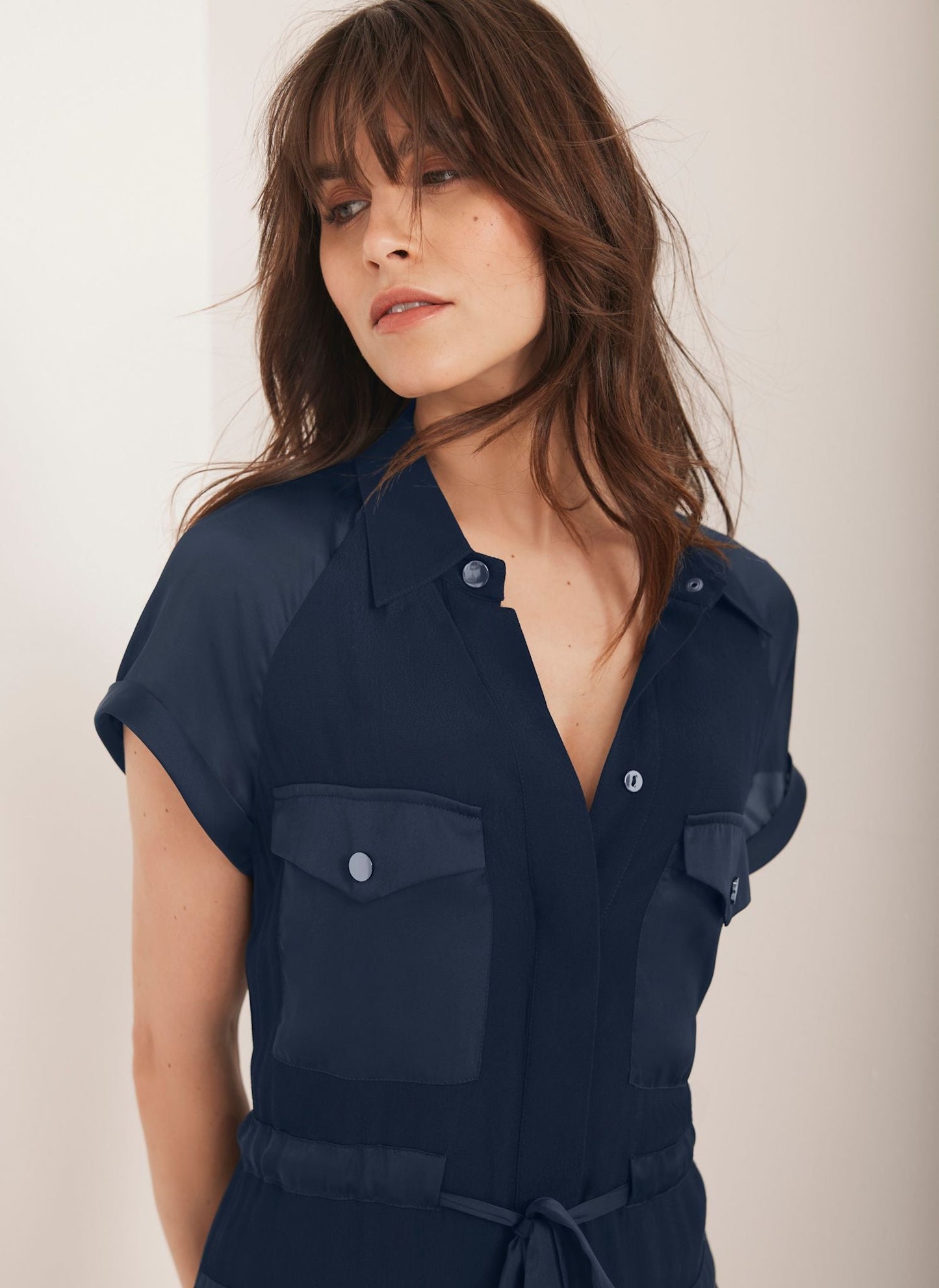 Navy Utility Midi Dress