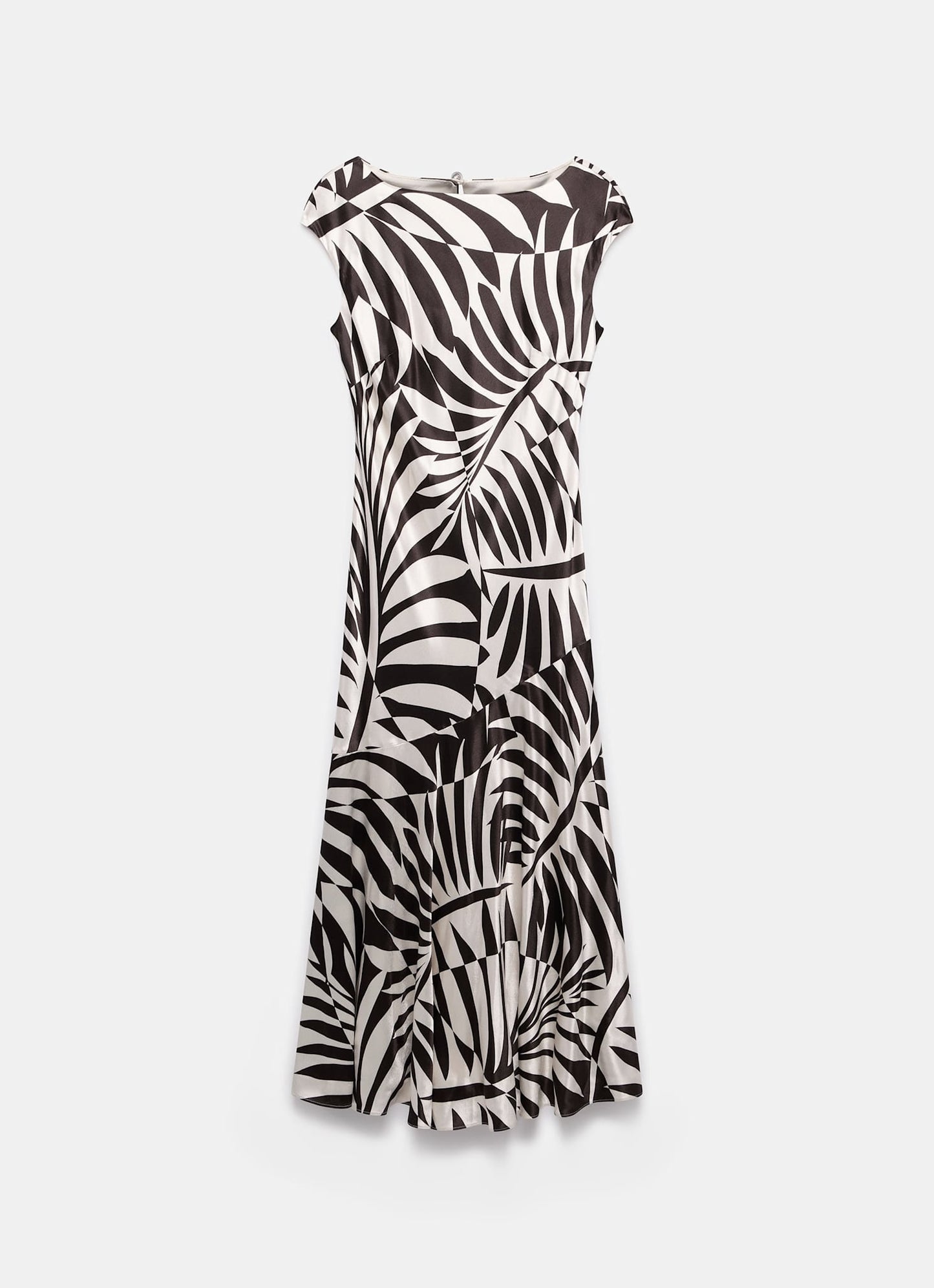 Brown Satin Palm Print Maxi Dress