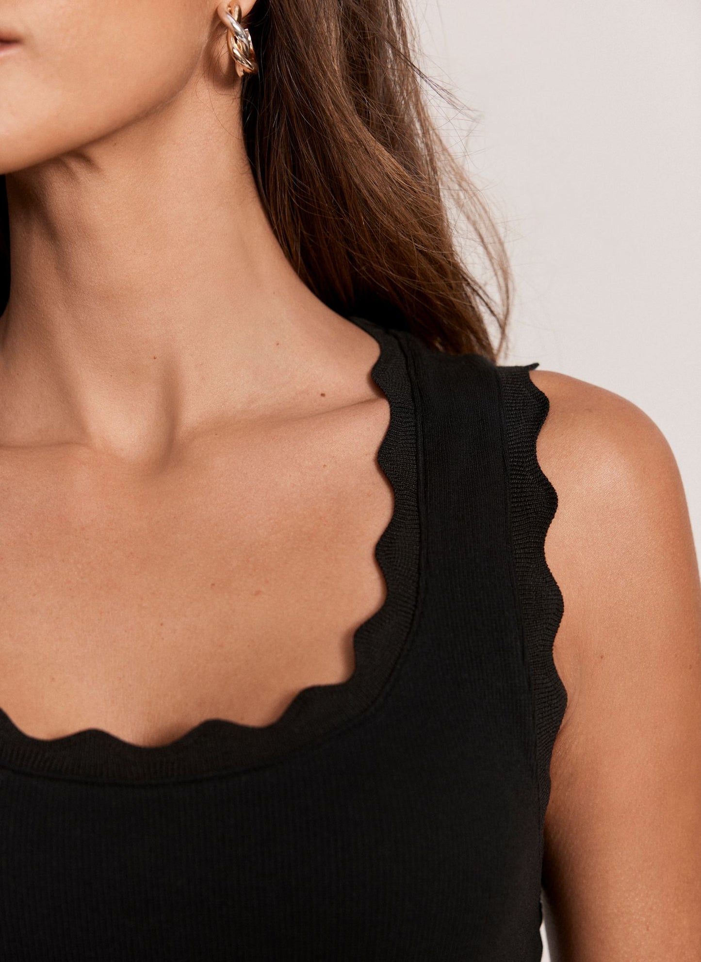 Black Scallop Trim Midi Dress
