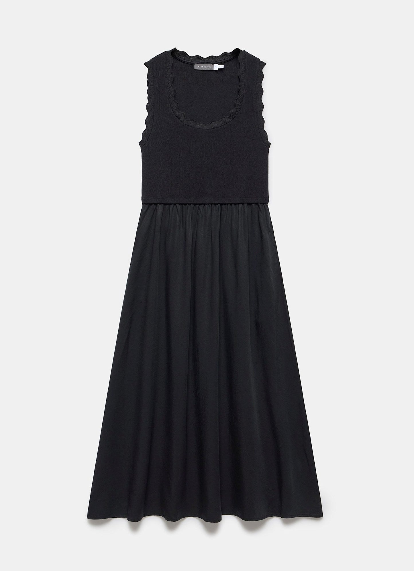 Black Scallop Trim Midi Dress