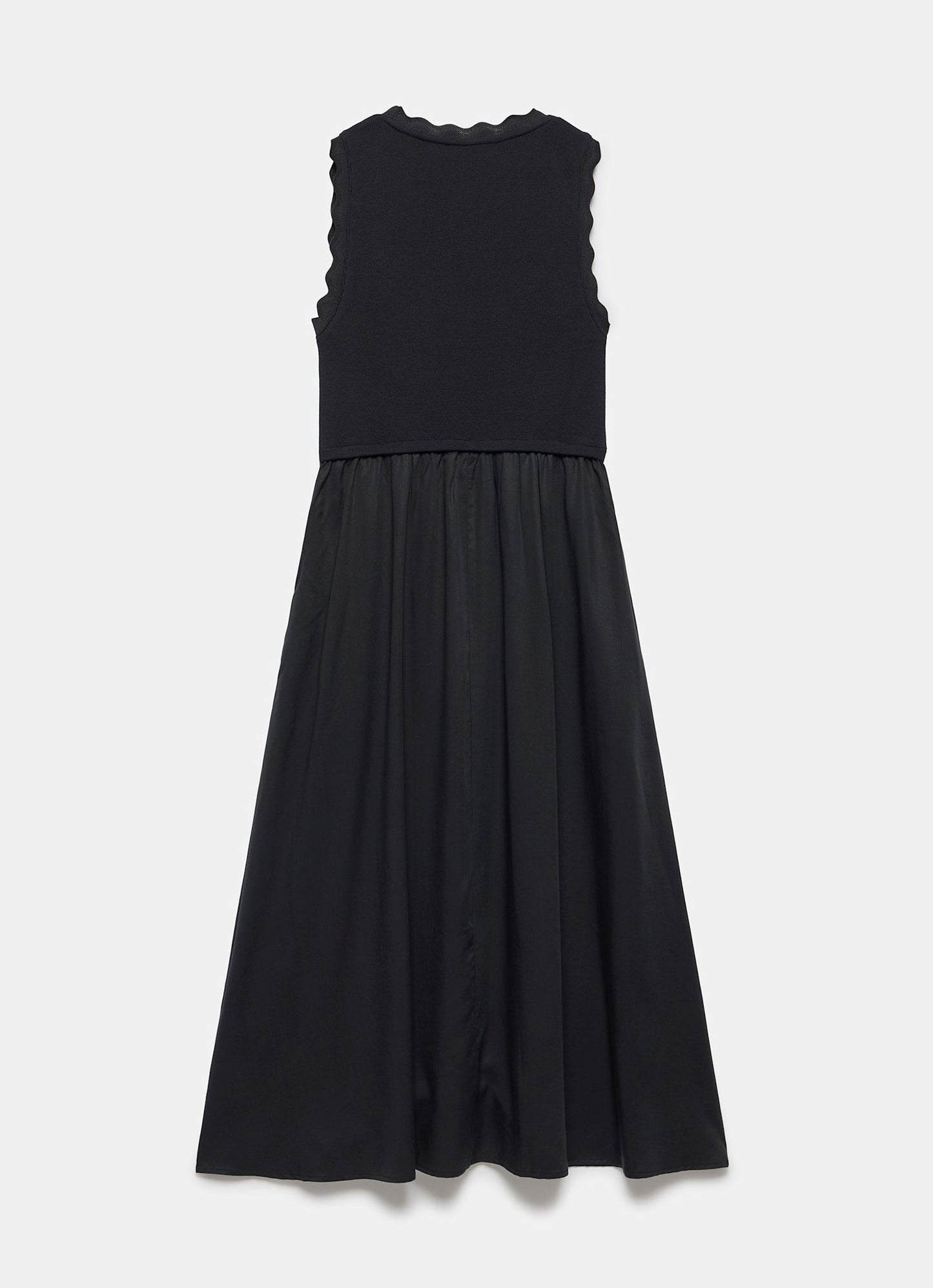 Black Scallop Trim Midi Dress
