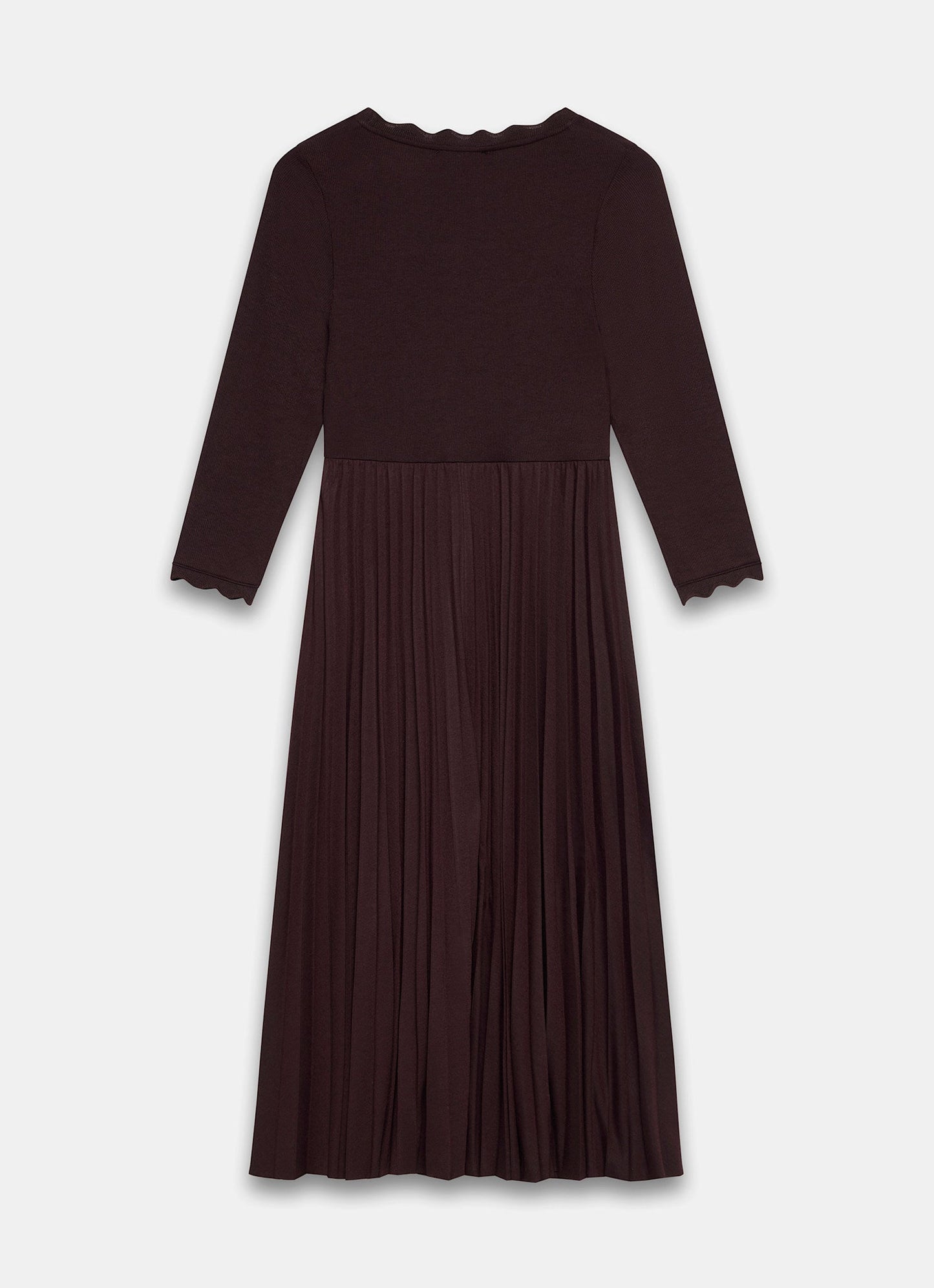 Burgundy Scallop Trim Midi Dress