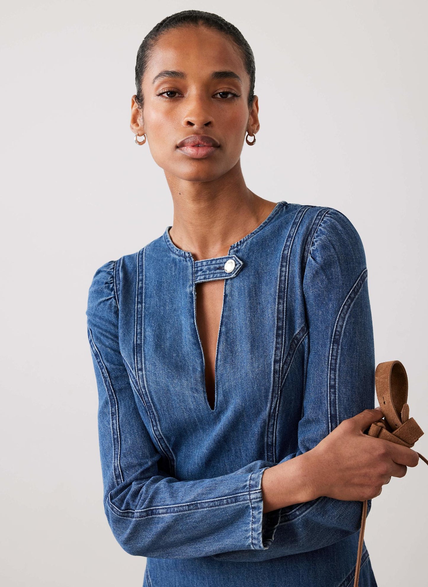 Indigo Denim Seam Detail Midi Dress