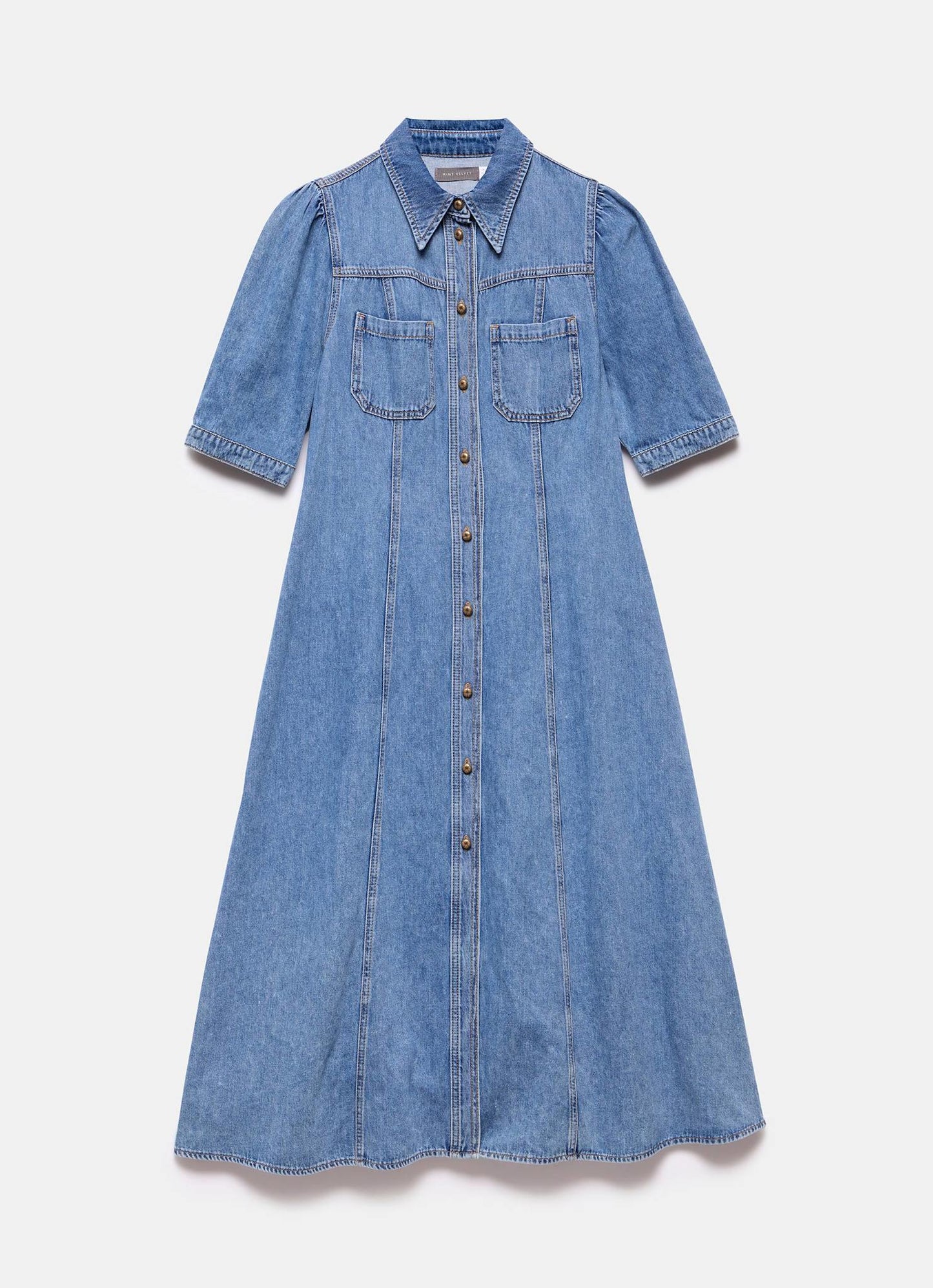 Blue Denim Midi Shirt Dress